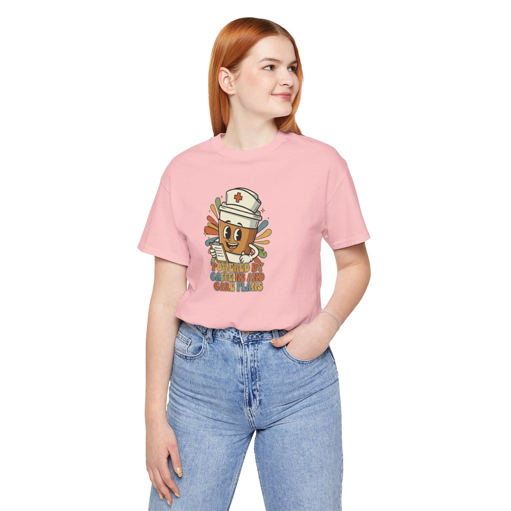 Nurse Coffee Cup Tee — "Fueled by Caffeine and Caring" Retro Nurse Graphic T‑Shirt Nursing Student Tees Student Nurse