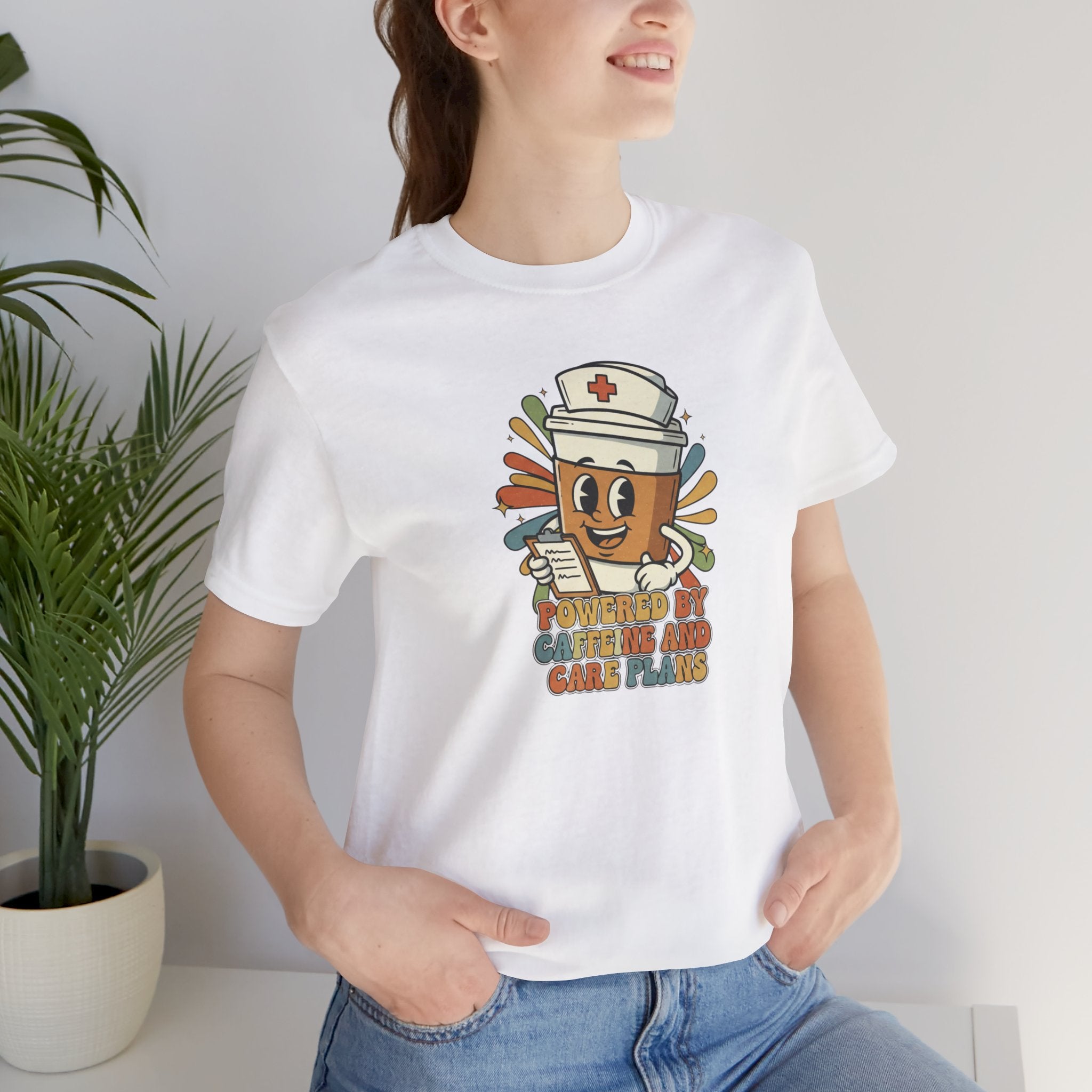 Nurse Coffee Cup Tee — "Fueled by Caffeine and Caring" Retro Nurse Graphic T‑Shirt Nursing Student Tees Student Nurse