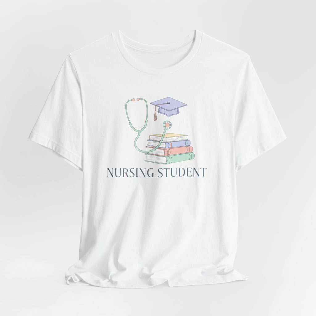 Nursing Student T-Shirt — Stethoscope, Books & Cap Graduation Tee