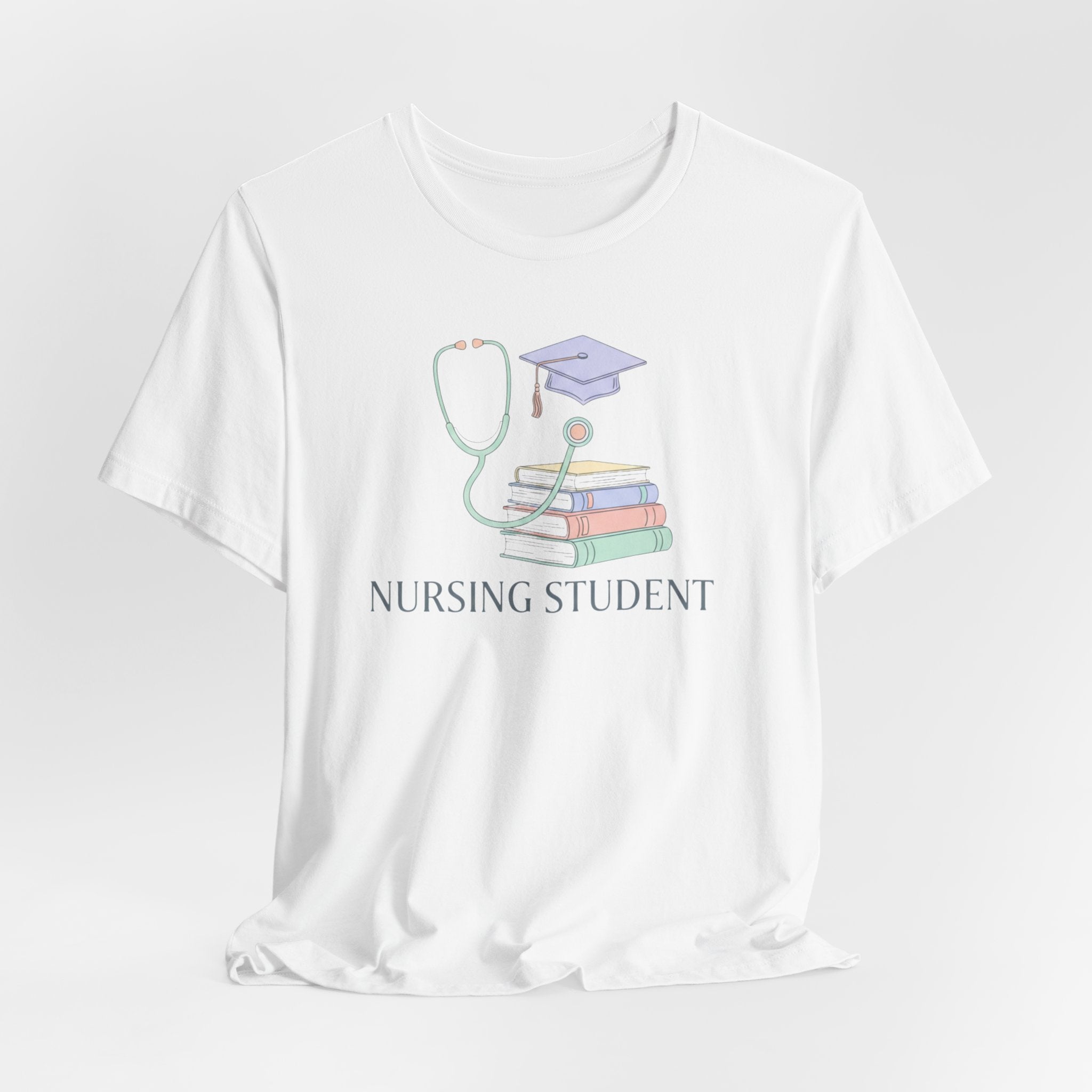 Nursing Student T-Shirt — Stethoscope, Books & Cap Graduation Tee