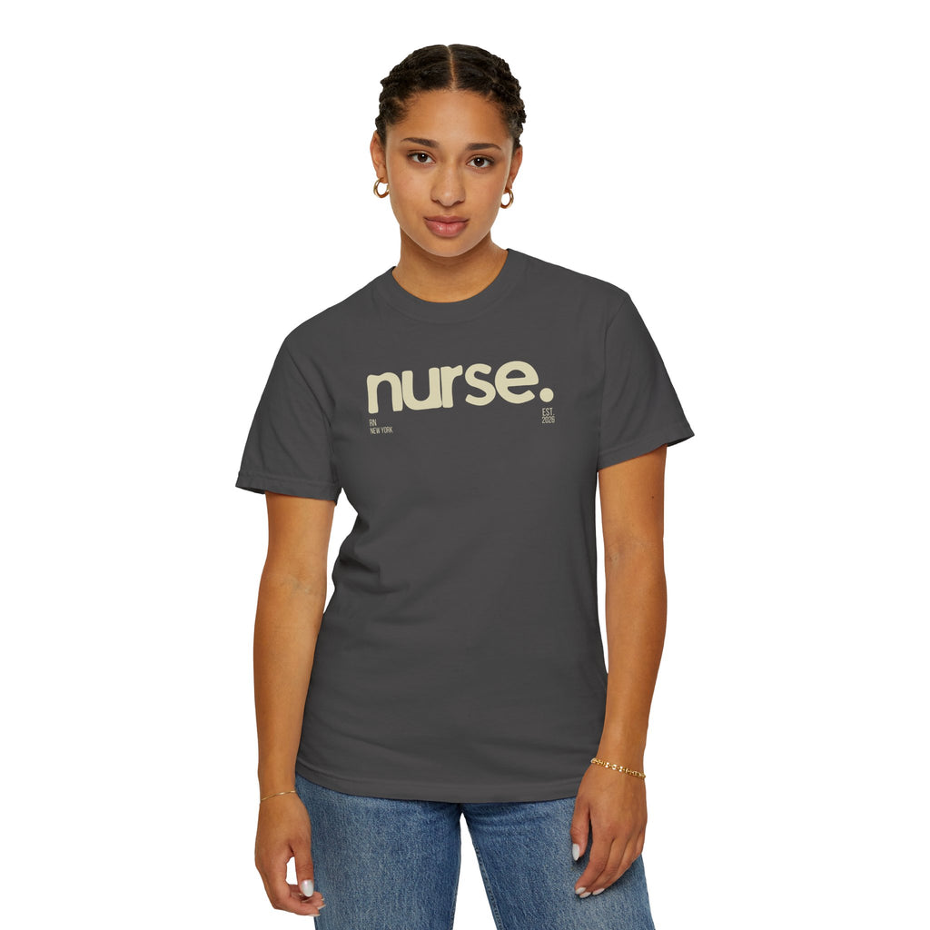 Nurse New York Garment-Dyed T-Shirt — Retro 'nurse.' Graphic Tee for Nurses, Gifts & Workwear