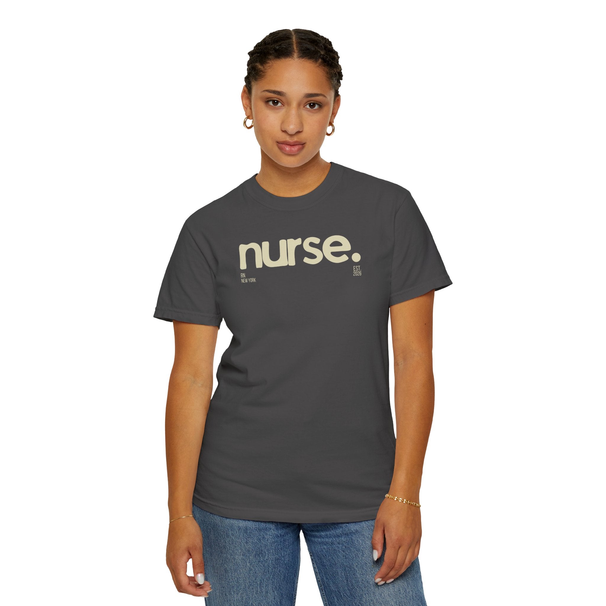 Nurse New York Garment-Dyed T-Shirt — Retro 'nurse.' Graphic Tee for Nurses, Gifts & Workwear
