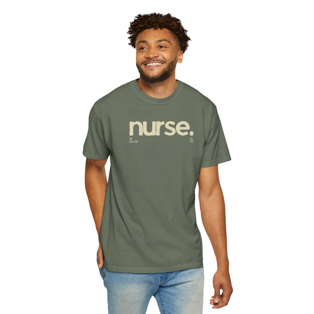 Nurse New York Garment-Dyed T-Shirt — Retro 'nurse.' Graphic Tee for Nurses, Gifts & Workwear