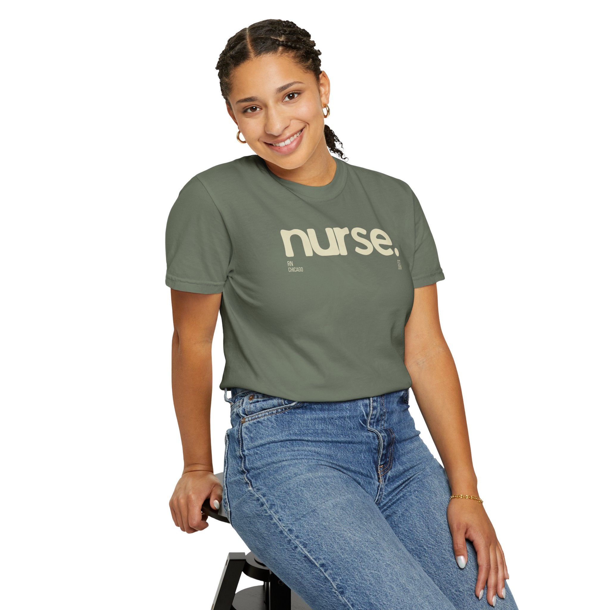 Nurse. Chicago Script Tee — Soft Garment-Dyed Nurse T-Shirt