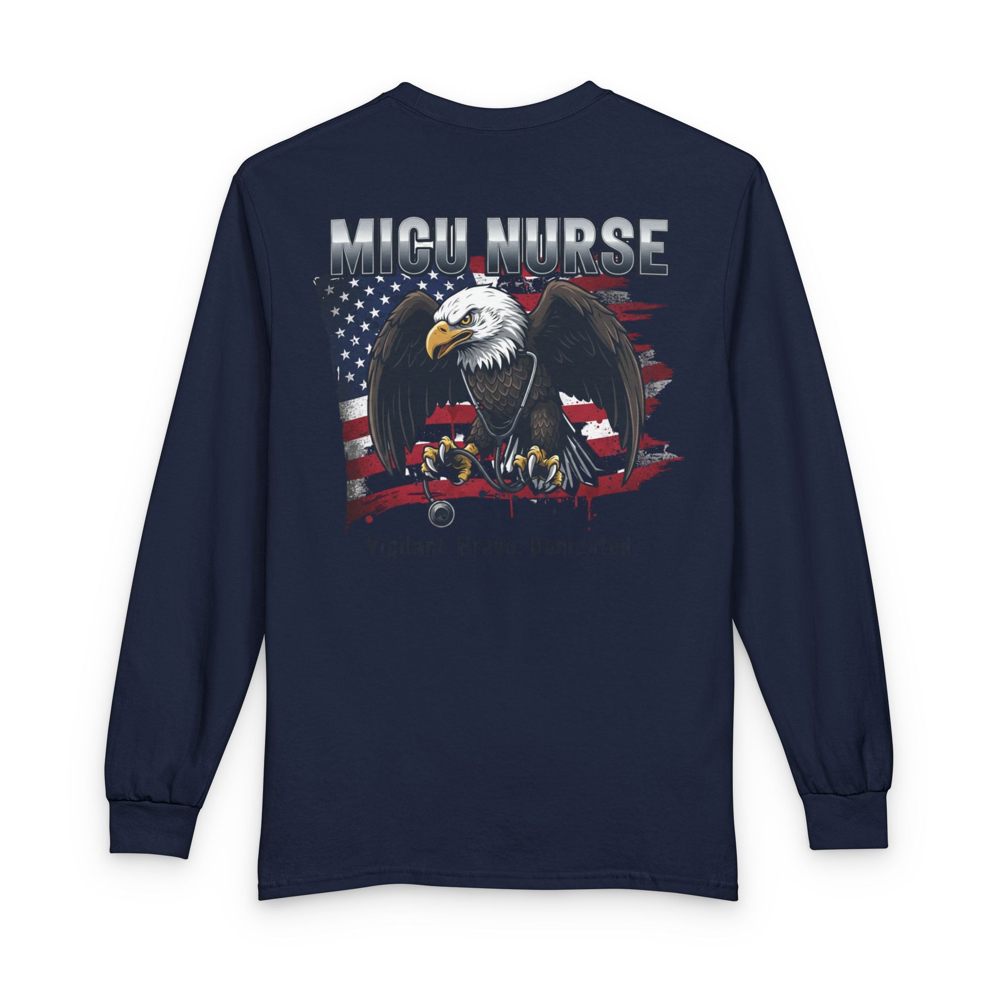MICU Nurse Patriotic Eagle Long Sleeve Shirt Graphic Shirt for Medical Intensive Care Nurses
