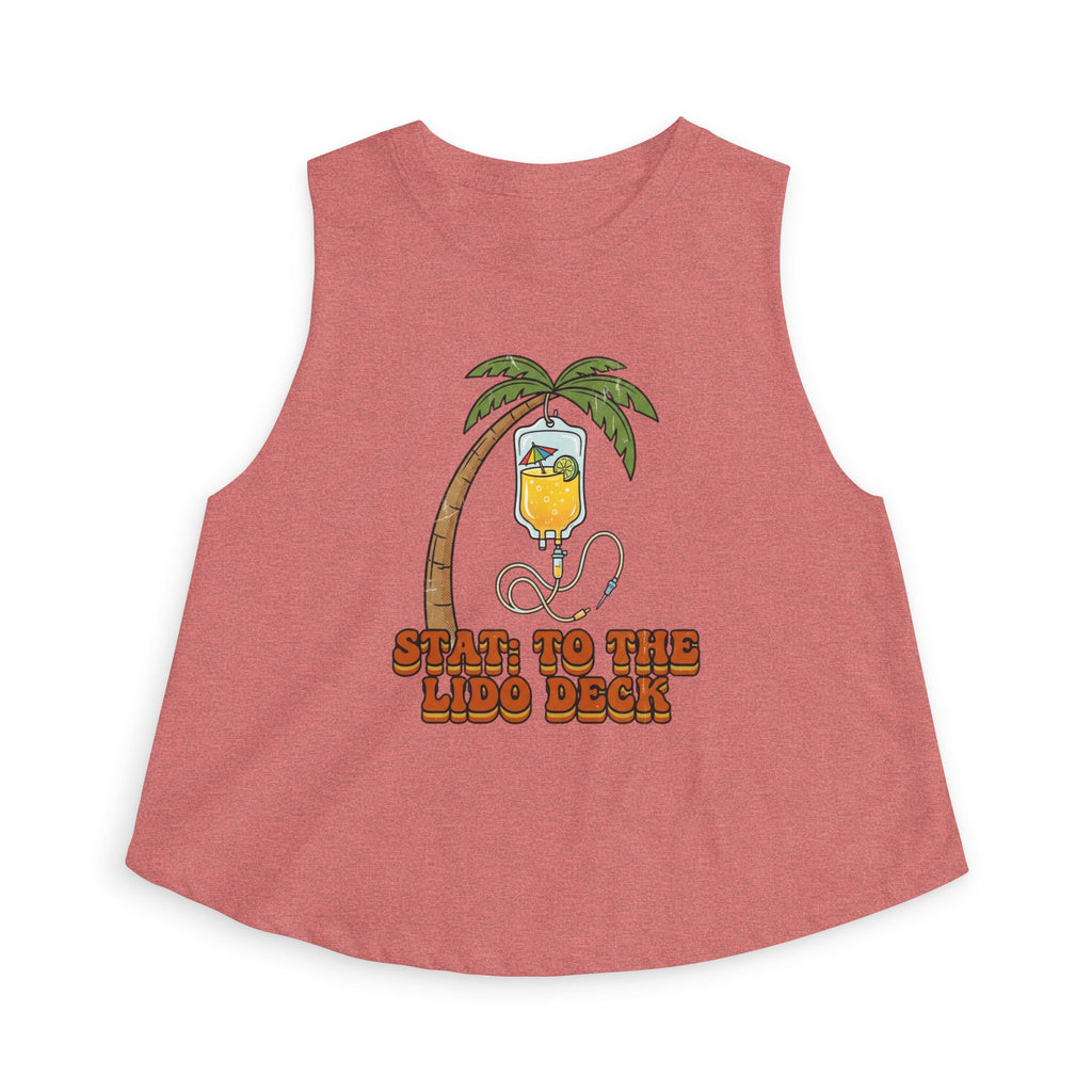 Nurse Conference Cruise Trip Crop Top — "Stat: to The Lido Deck" Tropical Palm & Drink Graphic Nurse T- Shirt