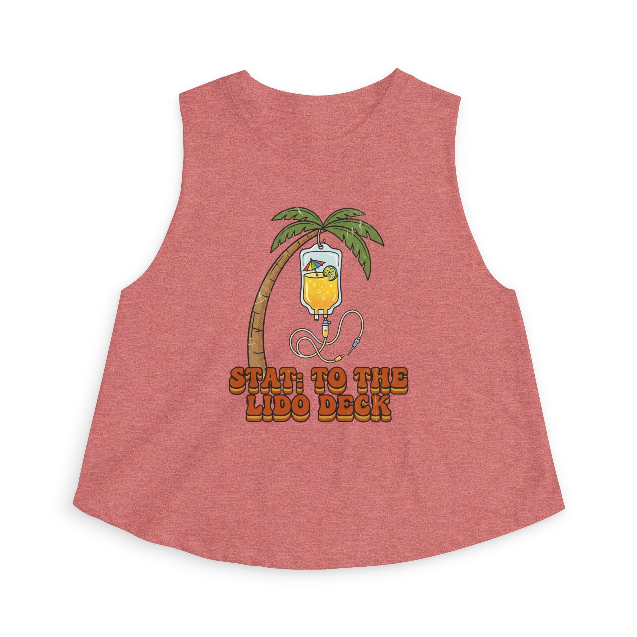 Nurse Conference Cruise Trip Crop Top — "Stat: to The Lido Deck" Tropical Palm & Drink Graphic Nurse T- Shirt