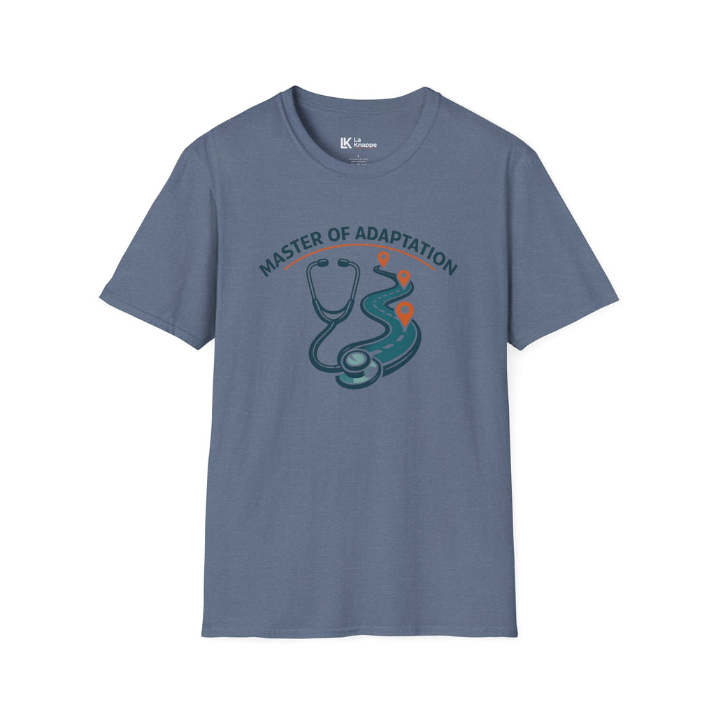 Travel Nurse Master of Adaptation Stethoscope T-Shirt — Nurse & Med Student Gift Travelling Adventure and Healthcare