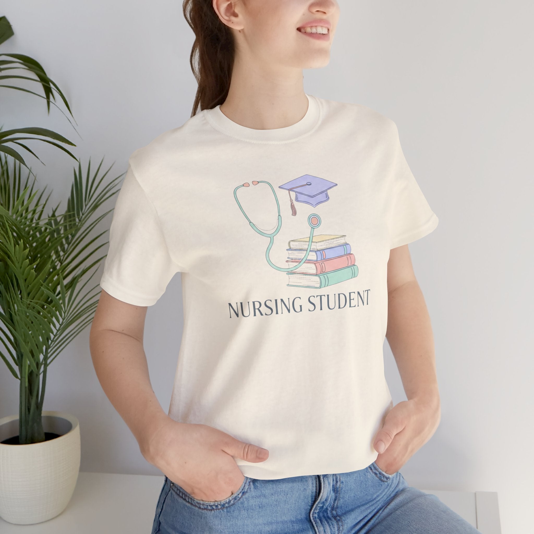 Nursing Student T-Shirt — Stethoscope, Books & Cap Graduation Tee