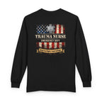Trauma Nurse Long Sleeve Shirt — Emergency Dept. "First to Fight, Last to Fall"