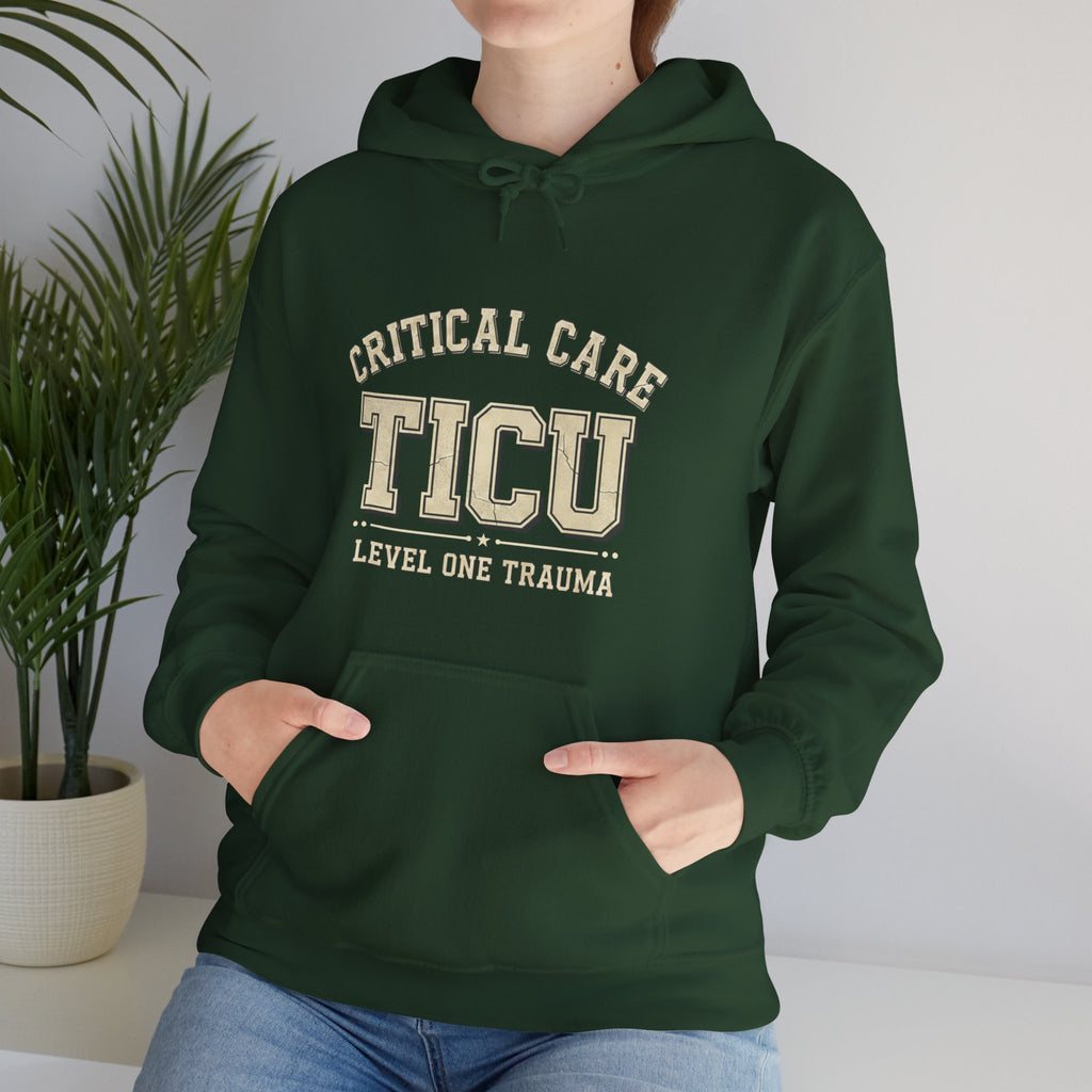 TICU Critical Care Hoodie - Level One Trauma Sweatshirt for Nurses & ICU Staff