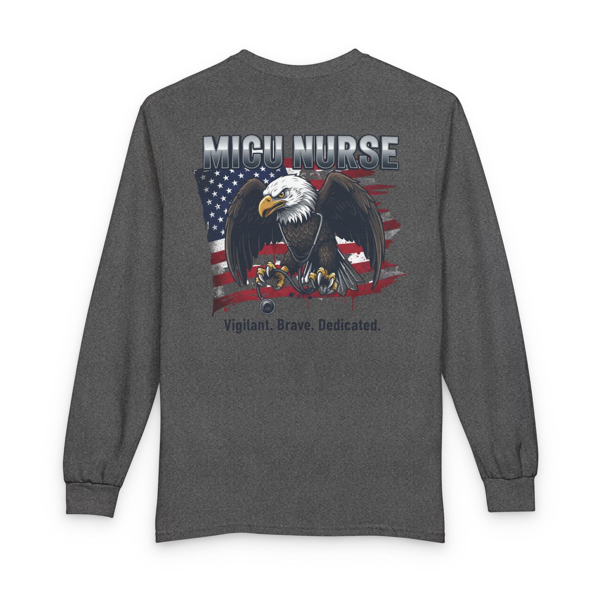 MICU Nurse Patriotic Long Sleeve Shirt Graphic Shirt for Medical Intensive Care Nurses