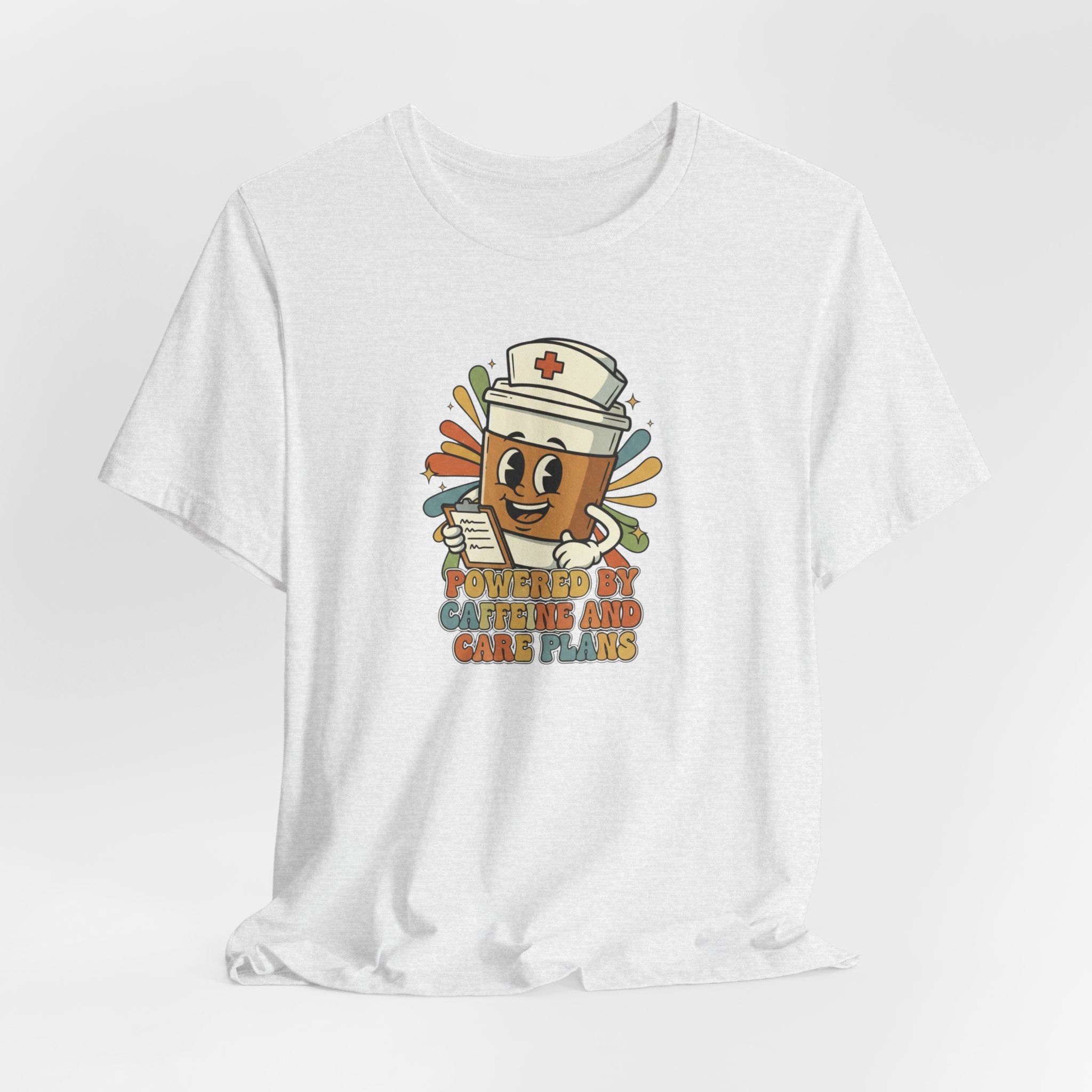 Nurse Coffee Cup Tee — "Fueled by Caffeine and Caring" Retro Nurse Graphic T‑Shirt Nursing Student Tees Student Nurse