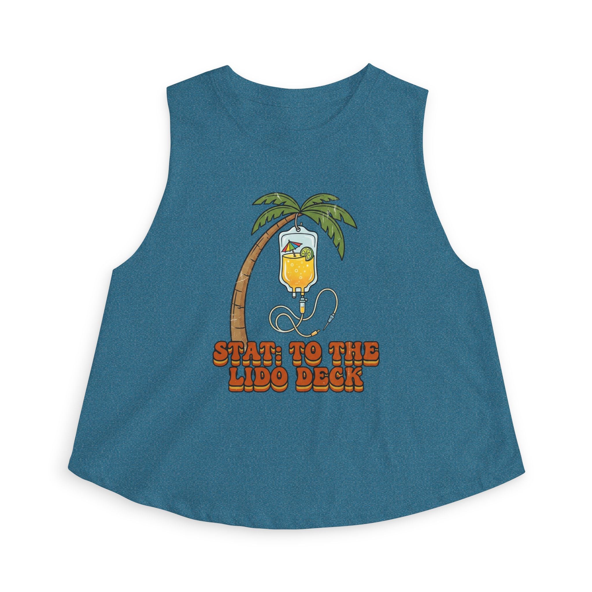 Nurse Conference Cruise Trip Crop Top — "Stat: to The Lido Deck" Tropical Palm & Drink Graphic Nurse T- Shirt