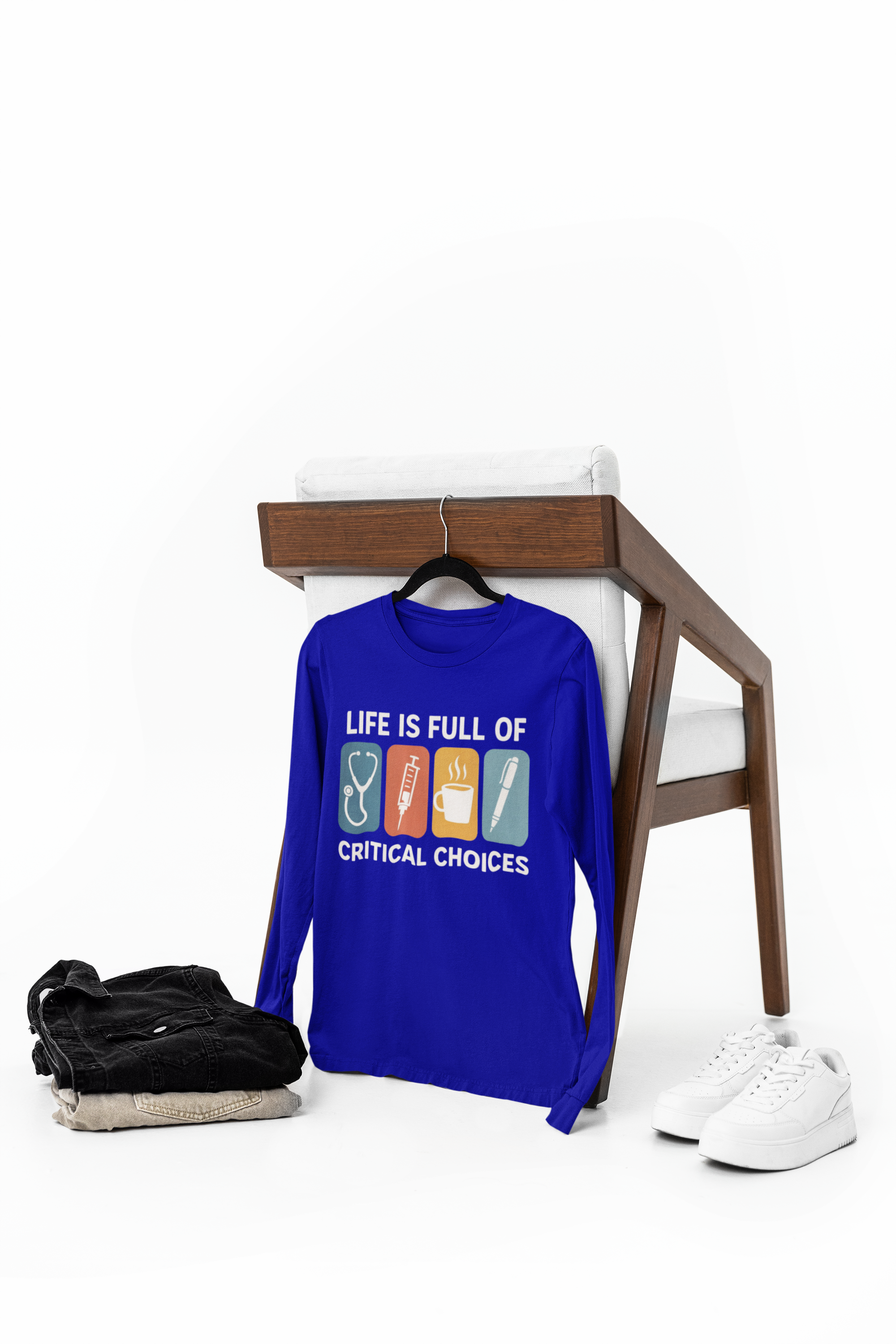 Life Is Full of Critical Choices Long Sleeve Shirt – Nurse Humor Medical Apparel for ICU, ER & Healthcare Workers   Unisex Heavyweight Long Sleeve Tee