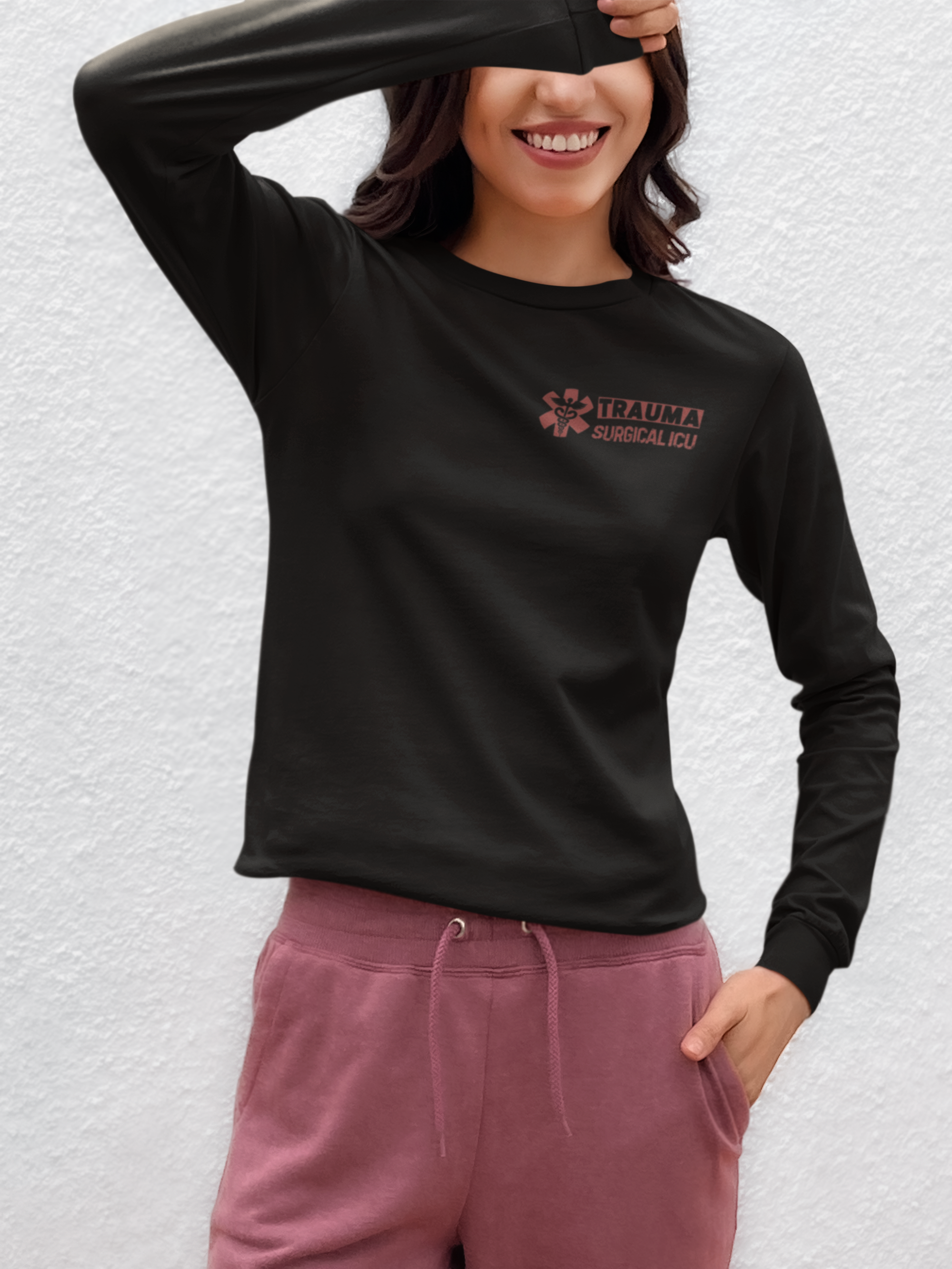 Surgical Trauma RN in Trauma Center Patriotic Nurses STICU Nurses Wear American Flag Long Sleeve Tee- Clinical Long Sleeve T-Shirts