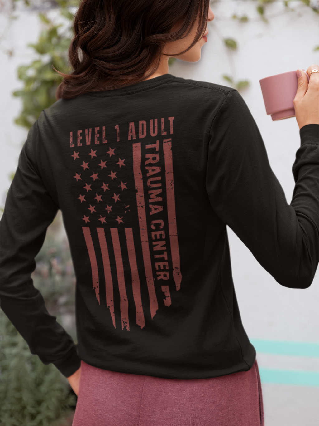 Surgical Trauma RN in Trauma Center Patriotic Nurses STICU Nurses Wear American Flag Long Sleeve Tee- Clinical Long Sleeve T-Shirts