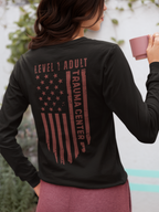 Surgical Trauma RN in Trauma Center Patriotic Nurses STICU Nurses Wear American Flag Long Sleeve Tee- Clinical Long Sleeve T-Shirts
