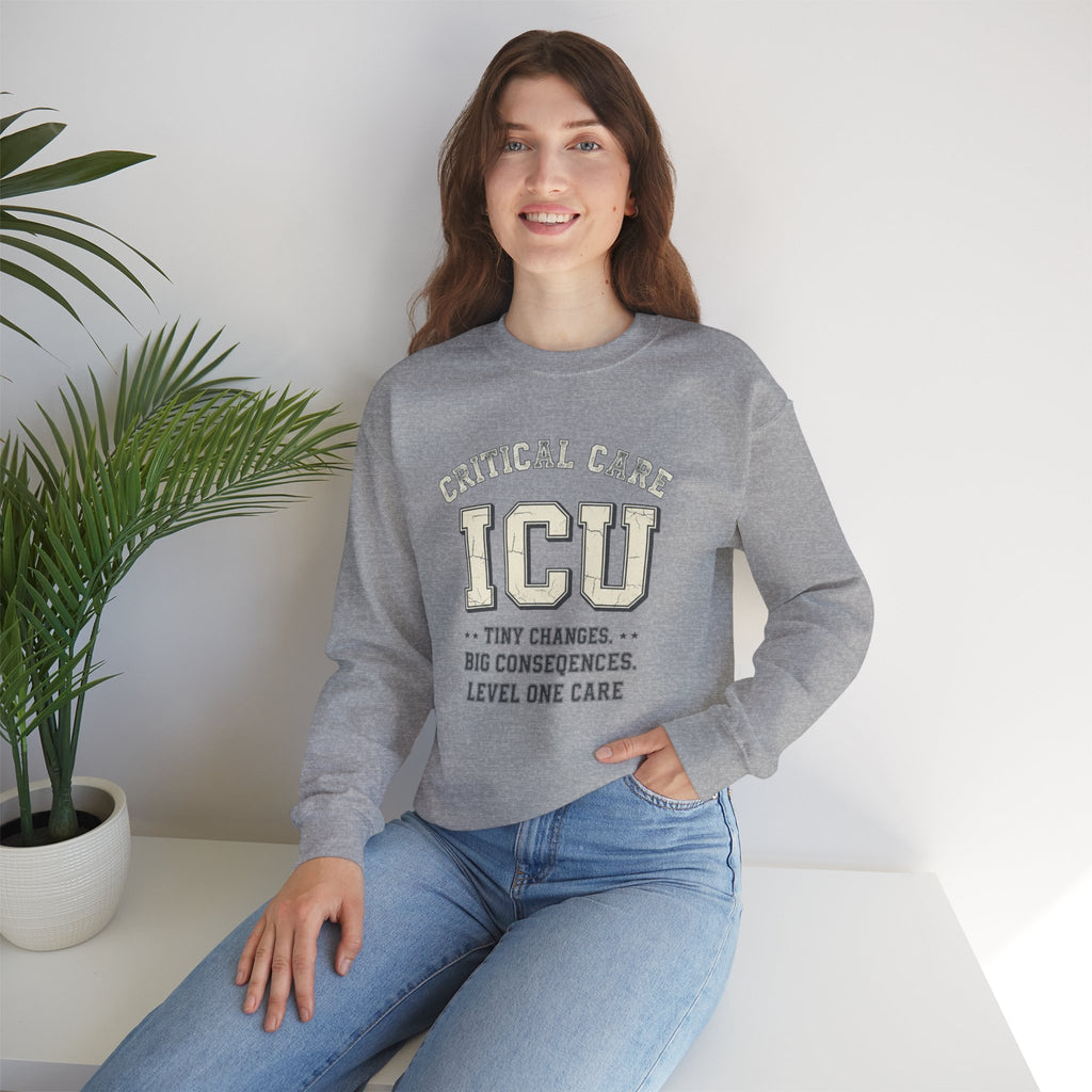 ICU Critical Care Crewneck Sweatshirt — "Tiny Changes, Big Consequences" Nurse/Doctor Gift