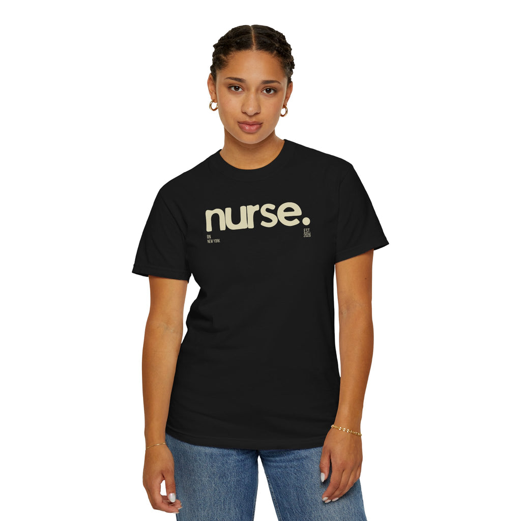 Nurse New York Garment-Dyed T-Shirt — Retro 'nurse.' Graphic Tee for Nurses, Gifts & Workwear