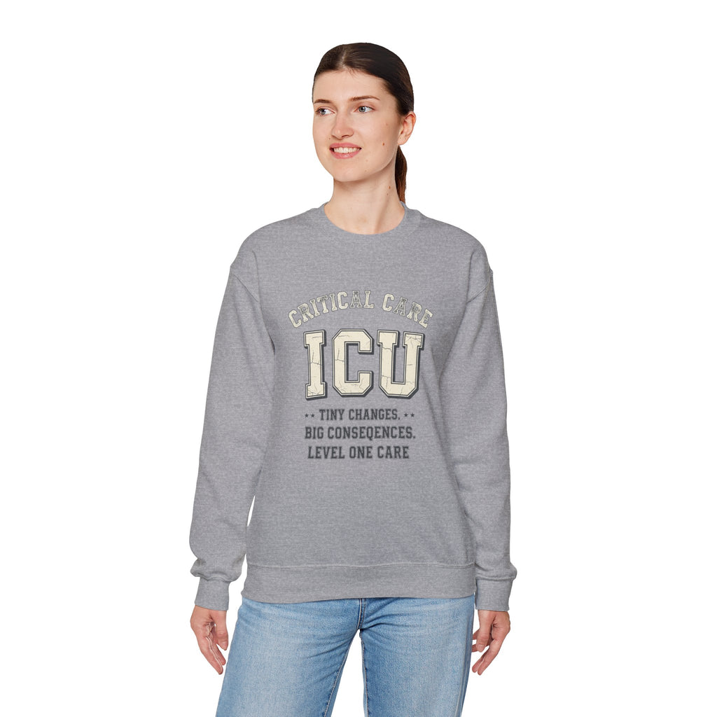 ICU Critical Care Crewneck Sweatshirt — "Tiny Changes, Big Consequences" Nurse/Doctor Gift