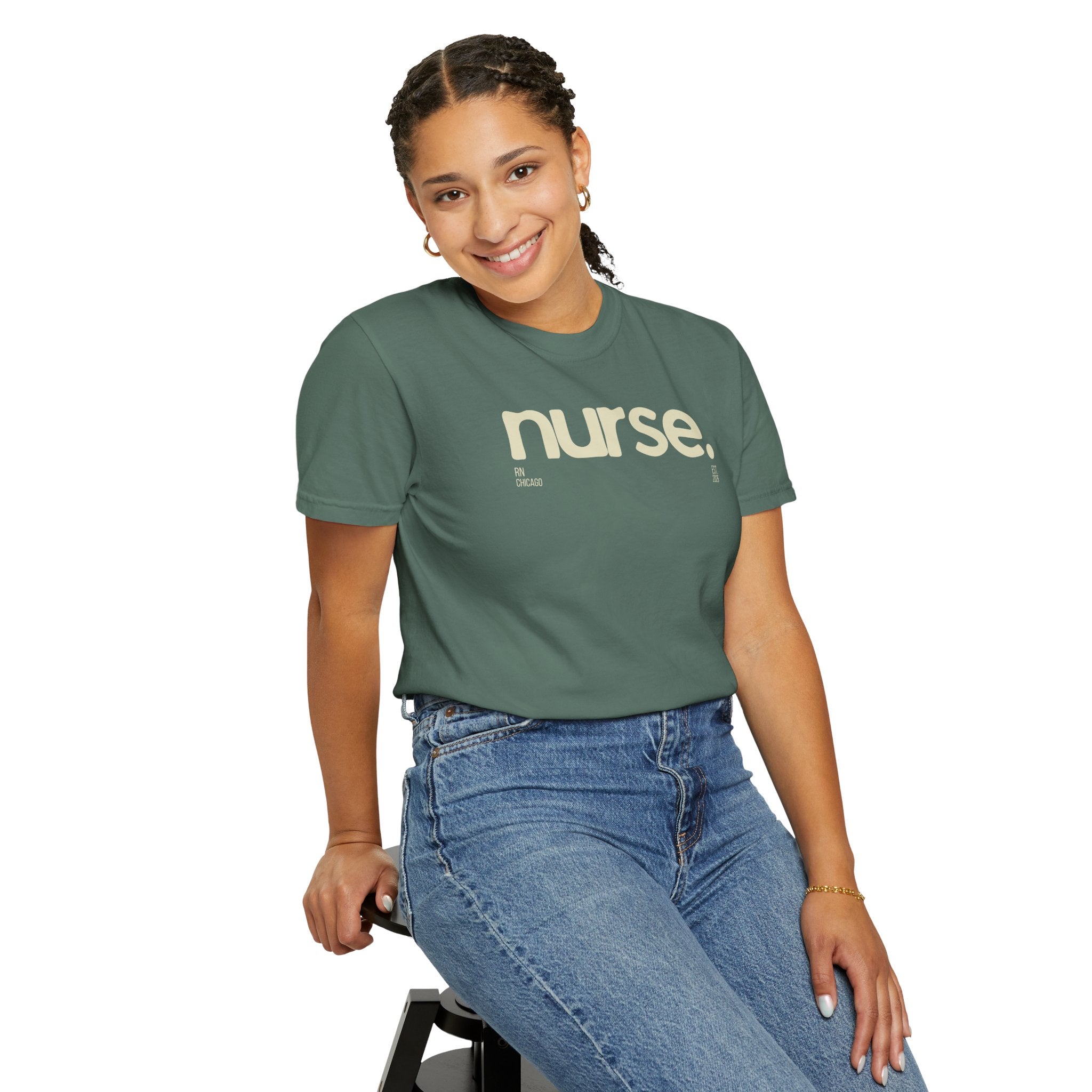 Nurse. Chicago Script Tee — Soft Garment-Dyed Nurse T-Shirt