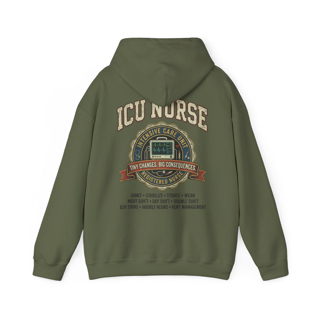 ICU Nurse Hoodie —  Nurse Tour Tee Vibe Vintage Distressed Design -JCU Crew Critical Care Nursing Hooded Sweatshirt