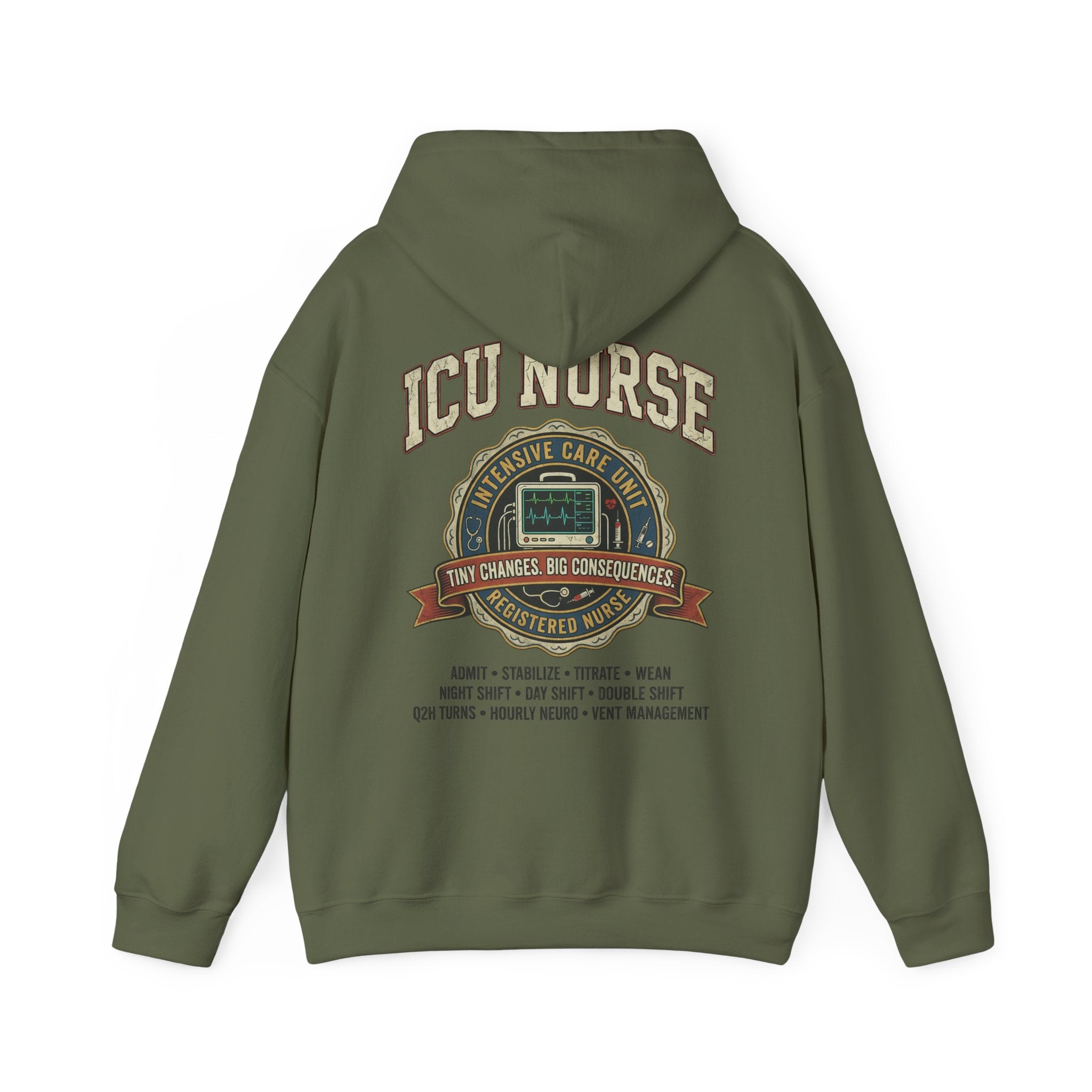 ICU Nurse Hoodie —  Nurse Tour Tee Vibe Vintage Distressed Design -JCU Crew Critical Care Nursing Hooded Sweatshirt