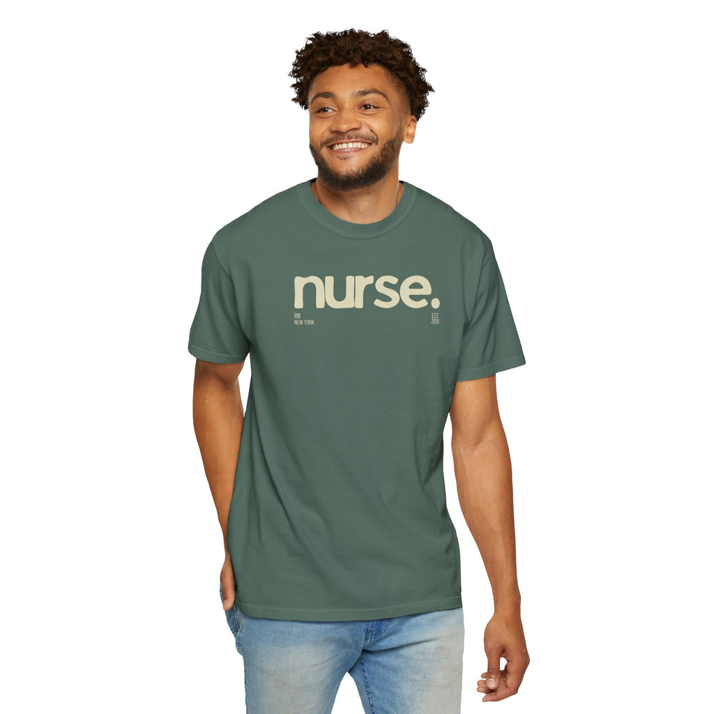 Nurse New York Garment-Dyed T-Shirt — Retro 'nurse.' Graphic Tee for Nurses, Gifts & Workwear