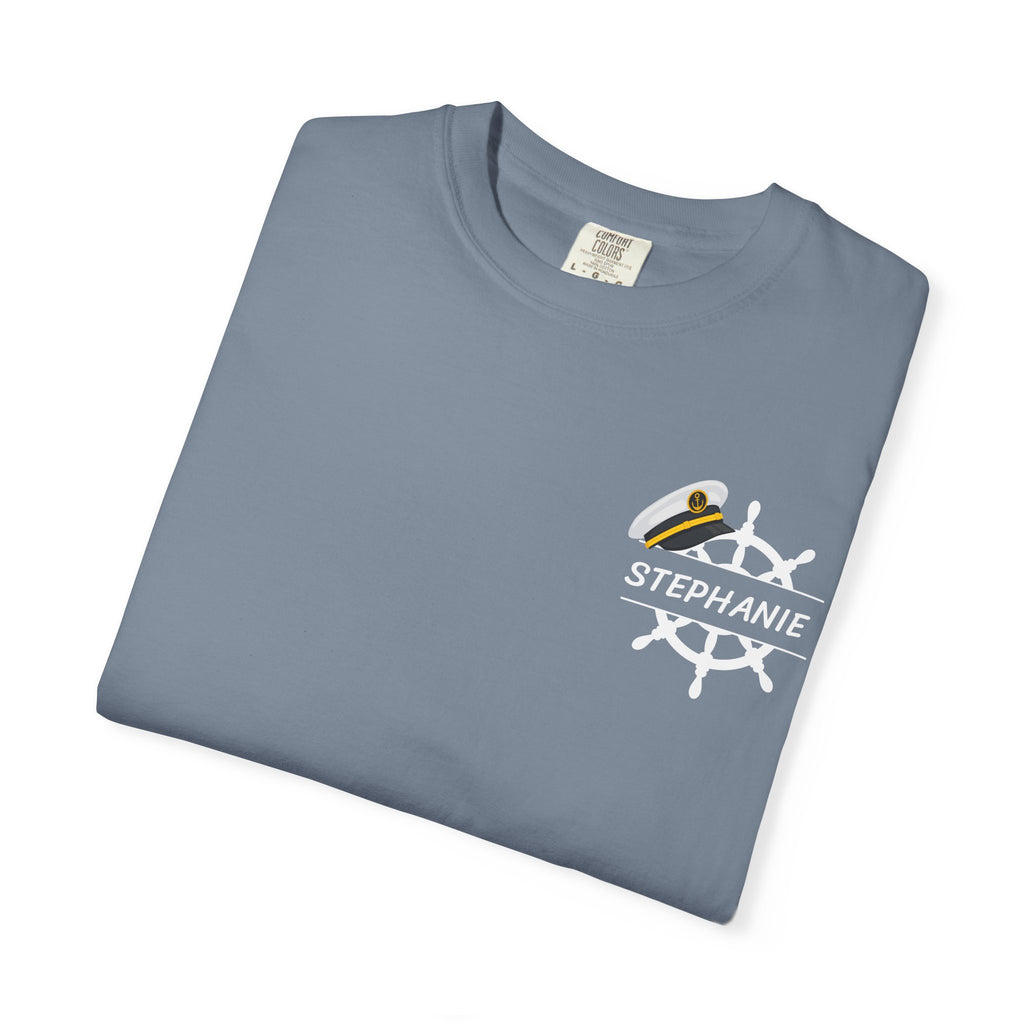 Customize NurseCon At Sea 2026 Cruise Crew T-Shirt — Personalized Name Nurse Nautical Blue Tee