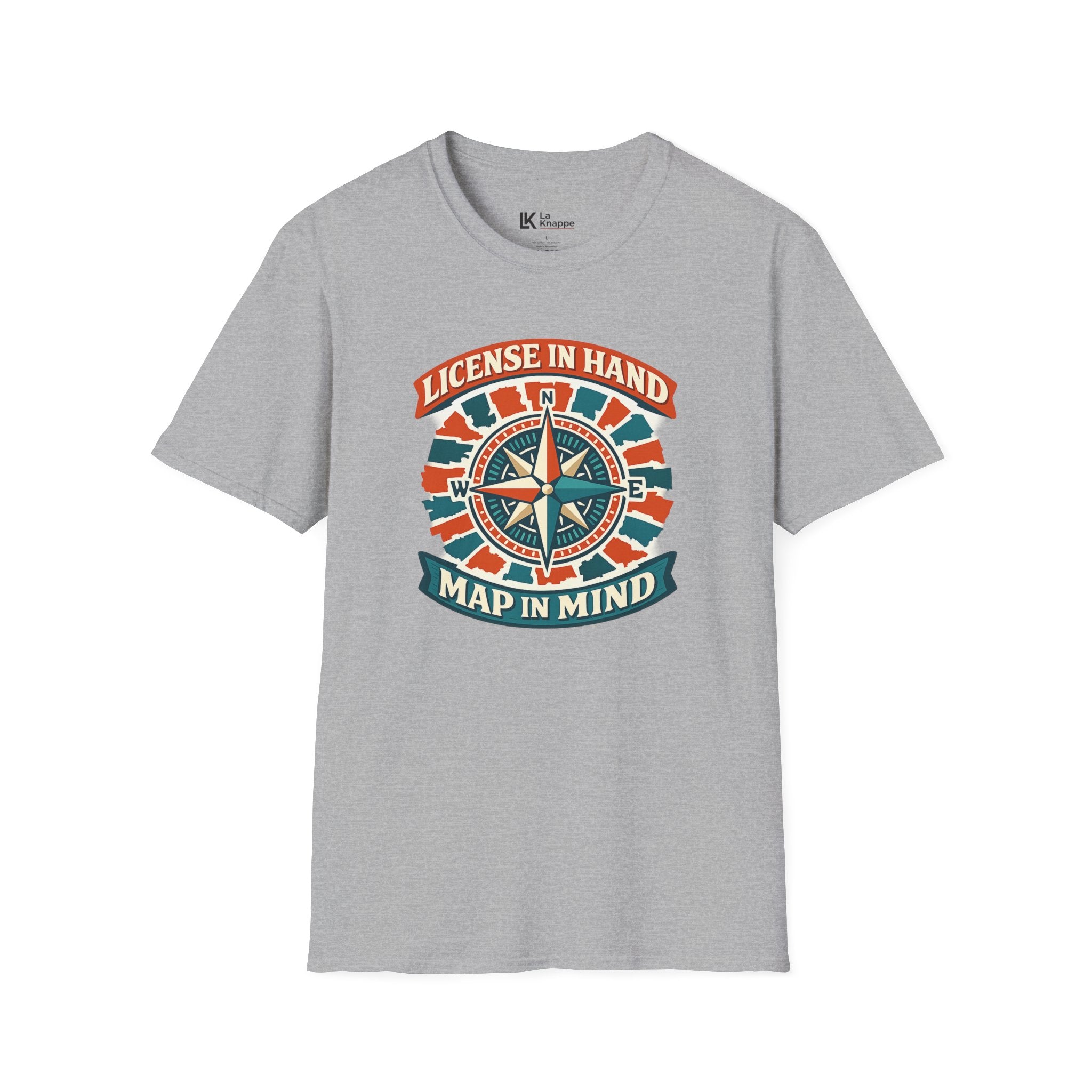 Compass Graphic T-Shirt — "License in Hand, Map in Mind" Adventure Tee for Travel Nurses RN and Adventure Tees