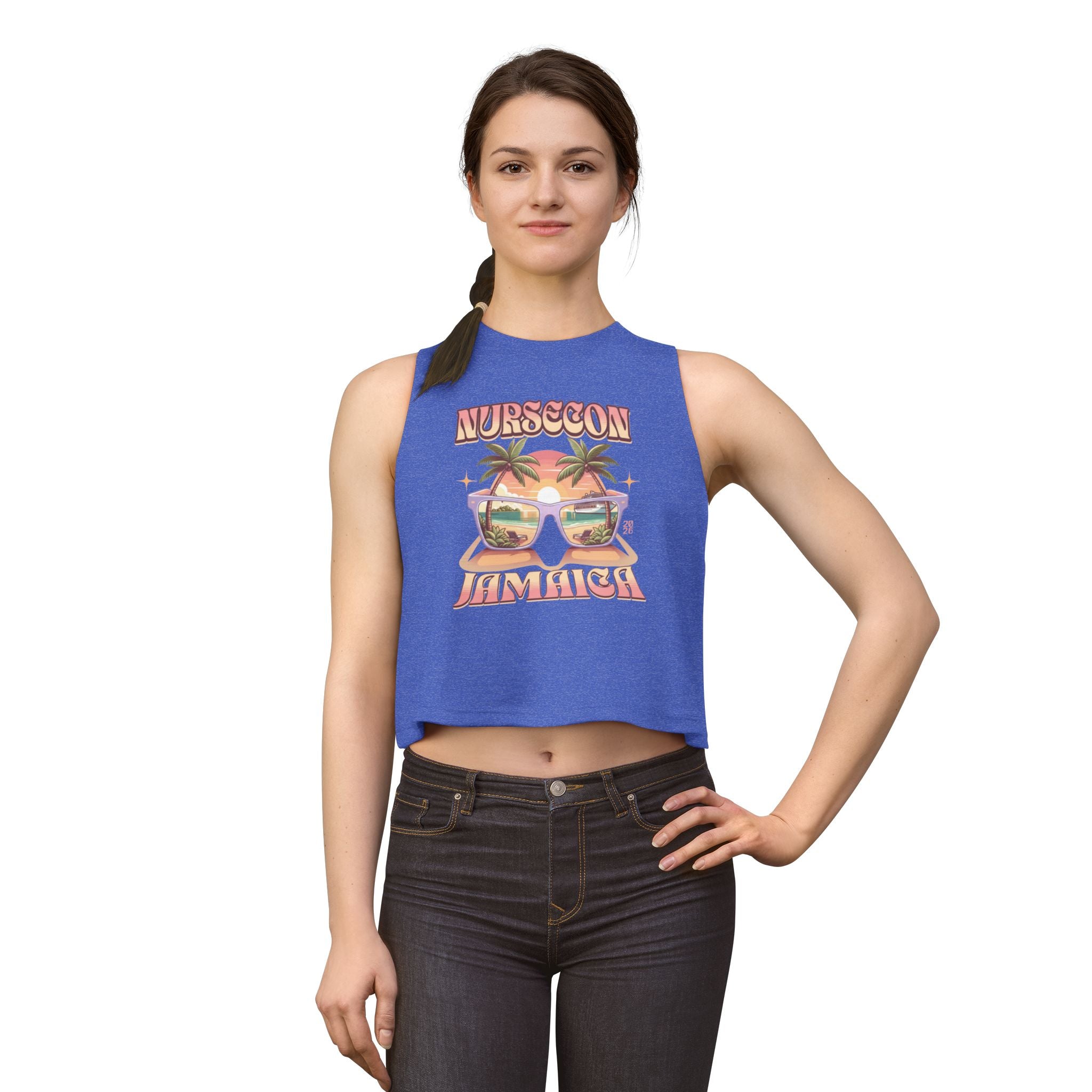 Nurse Conference Cruise Trip Crop Top  Jamaica NurseCon 2026 Tropical Palm & Drink Graphic Nurse T- Shirt