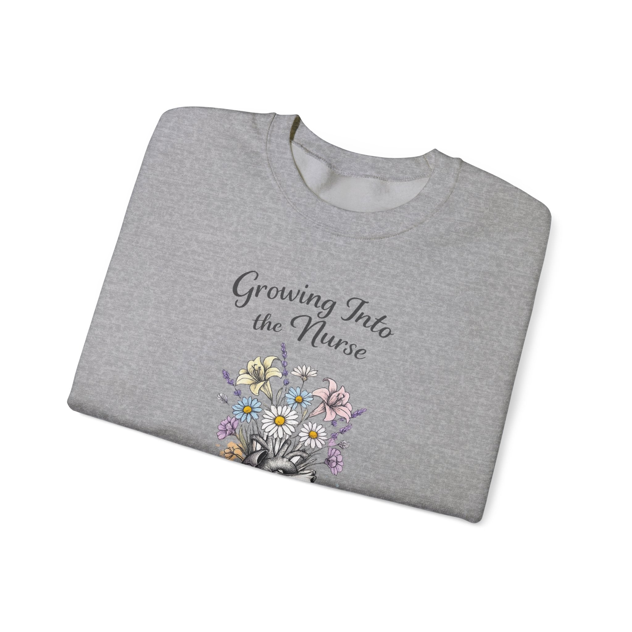 Nurse Graduation Sweatshirt — "Growing Into the Nurse" Floral Anatomical Heart Crewneck Student Nurse