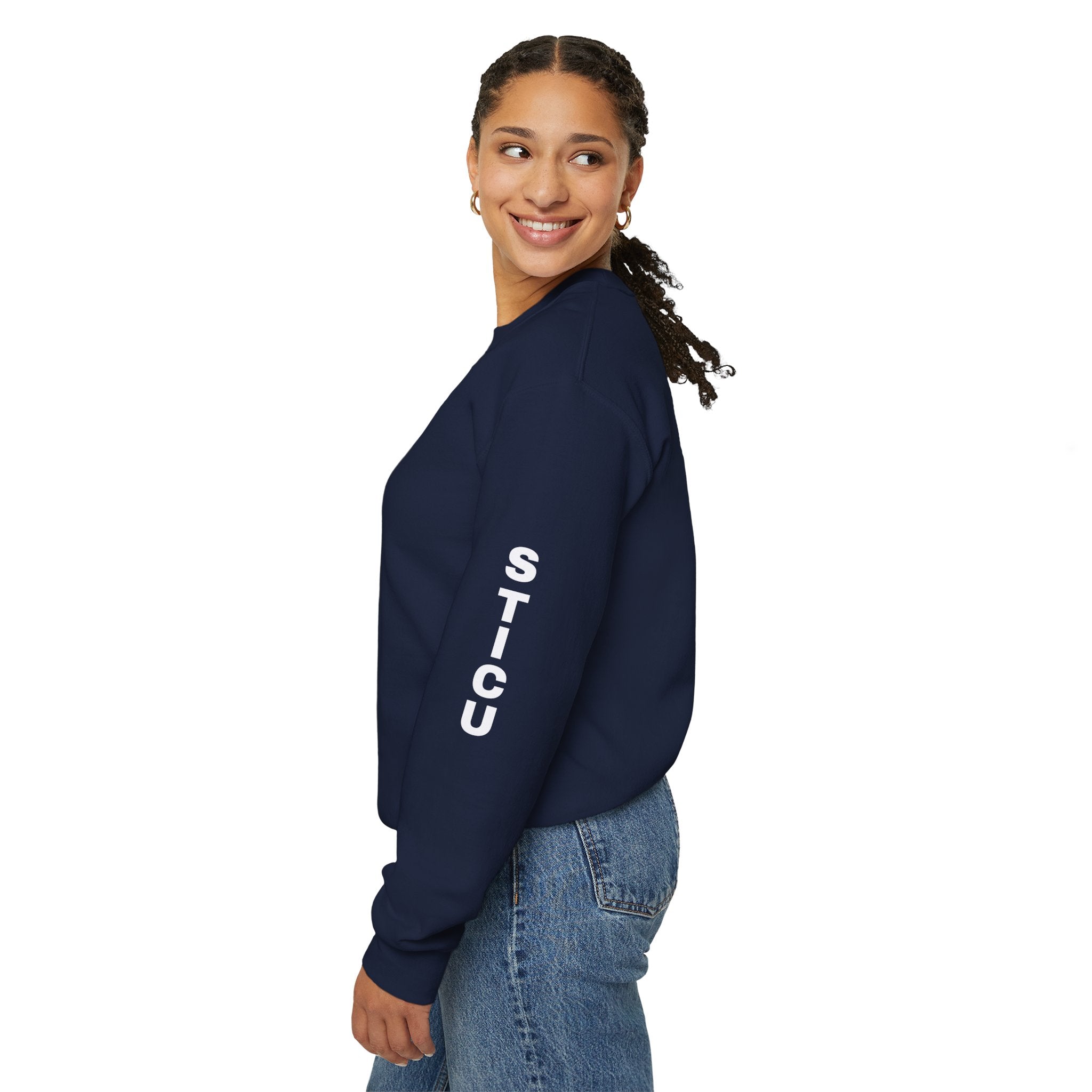 Trauma Nurse Crewneck Sweatshirt — "Calm Under Fire" Medical Badge STICU UC Nurse Graphic Crew