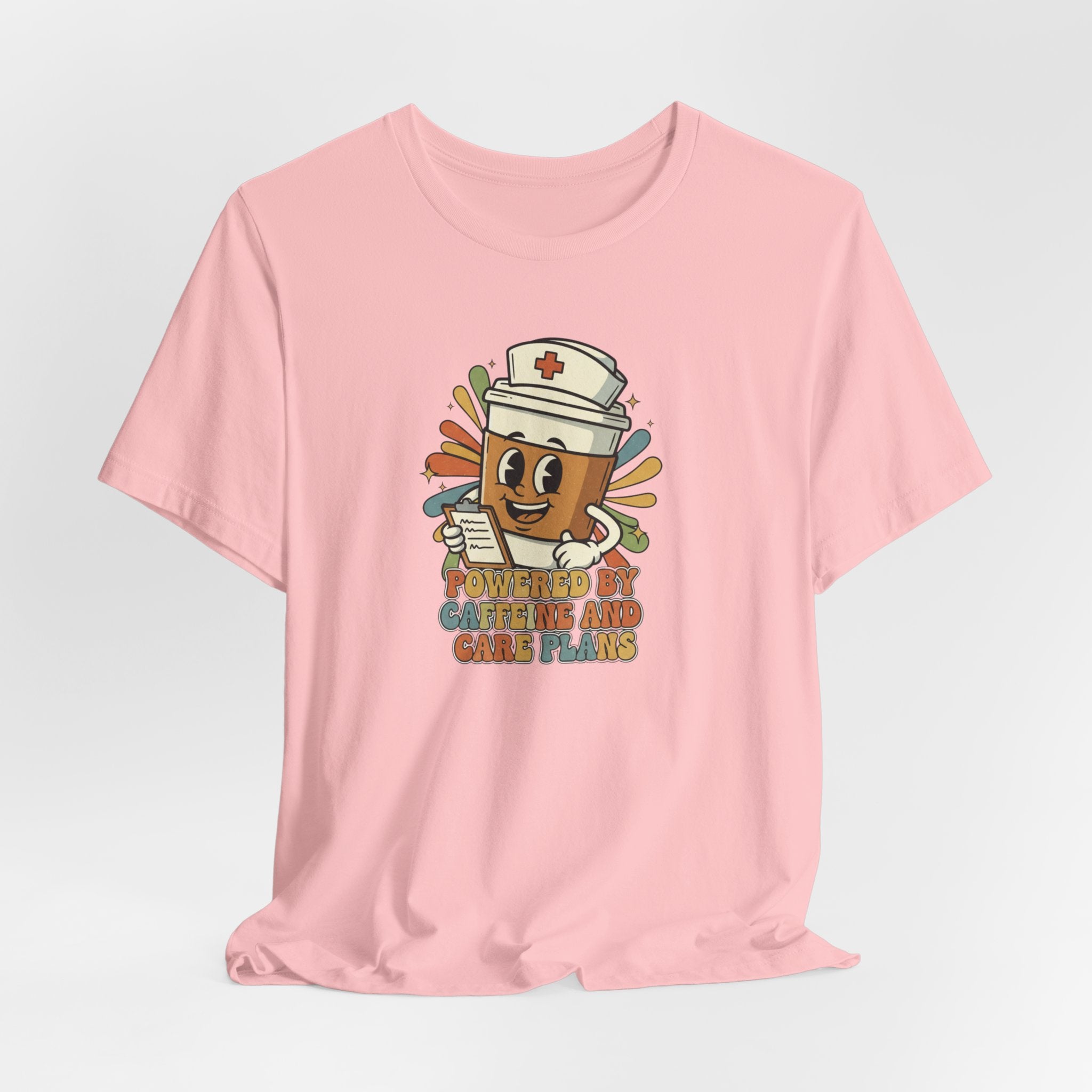 Nurse Coffee Cup Tee — "Fueled by Caffeine and Caring" Retro Nurse Graphic T‑Shirt Nursing Student Tees Student Nurse