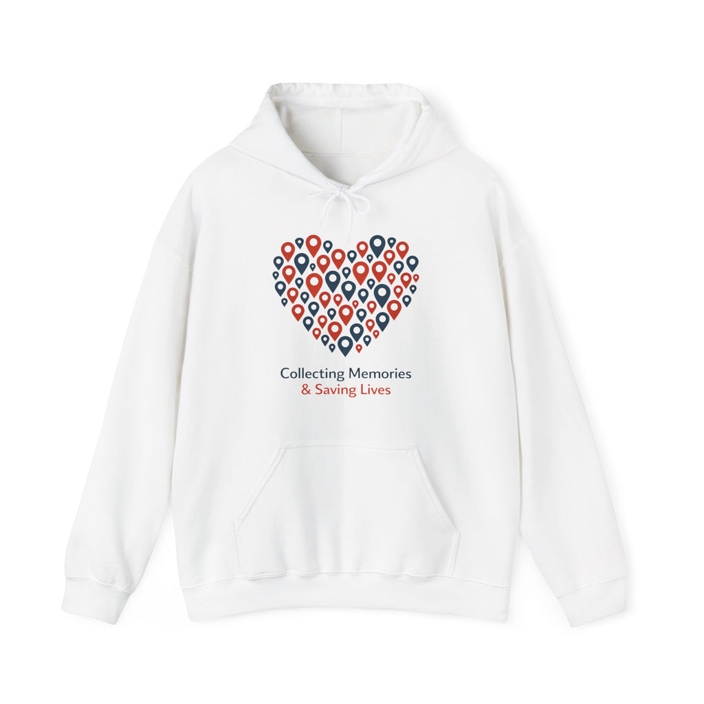 Hoodie — 'Collecting Memories & Saving Lives' Heart Pin Map Design Travel Nurse Hoodie