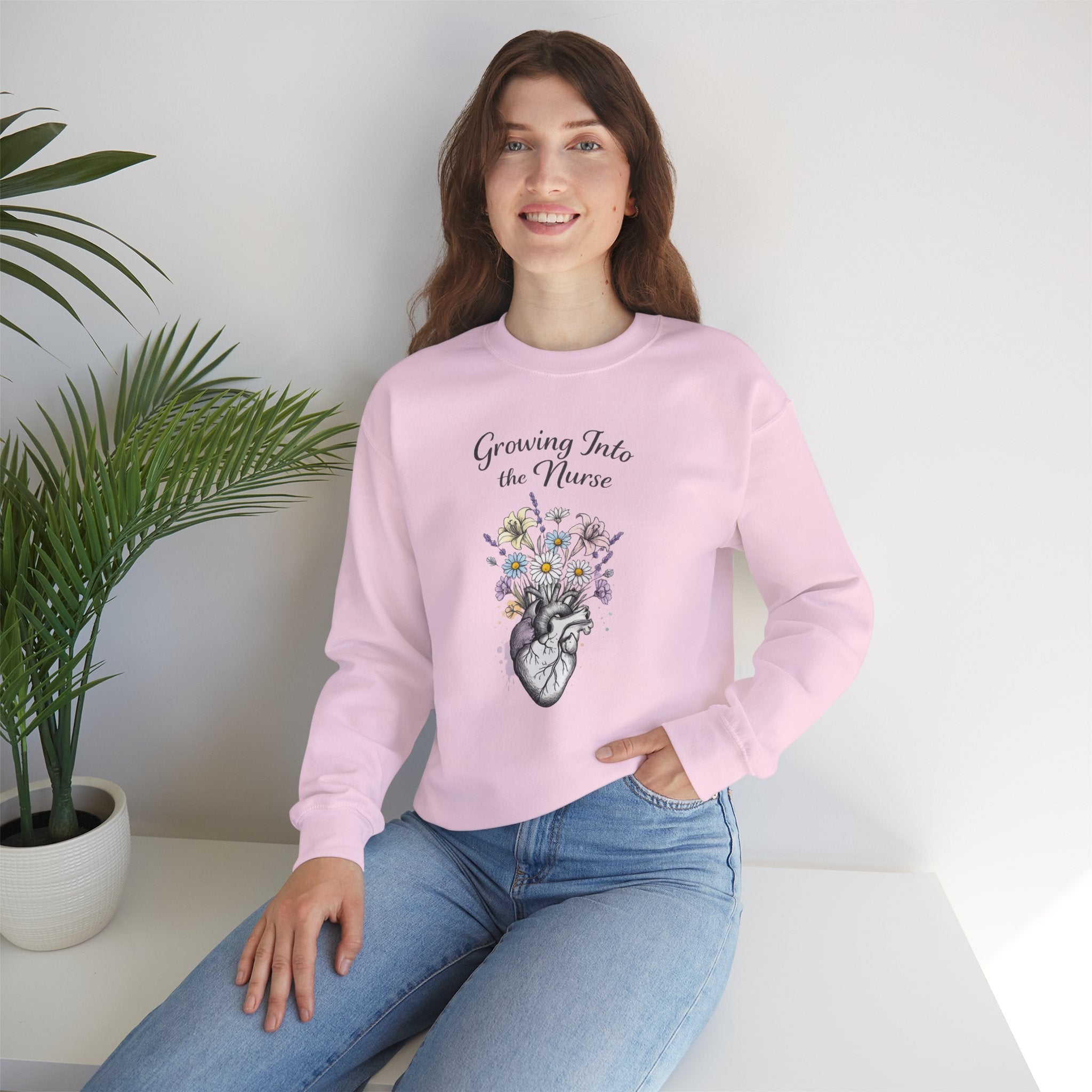 Nurse Graduation Sweatshirt — "Growing Into the Nurse" Floral Anatomical Heart Crewneck Student Nurse