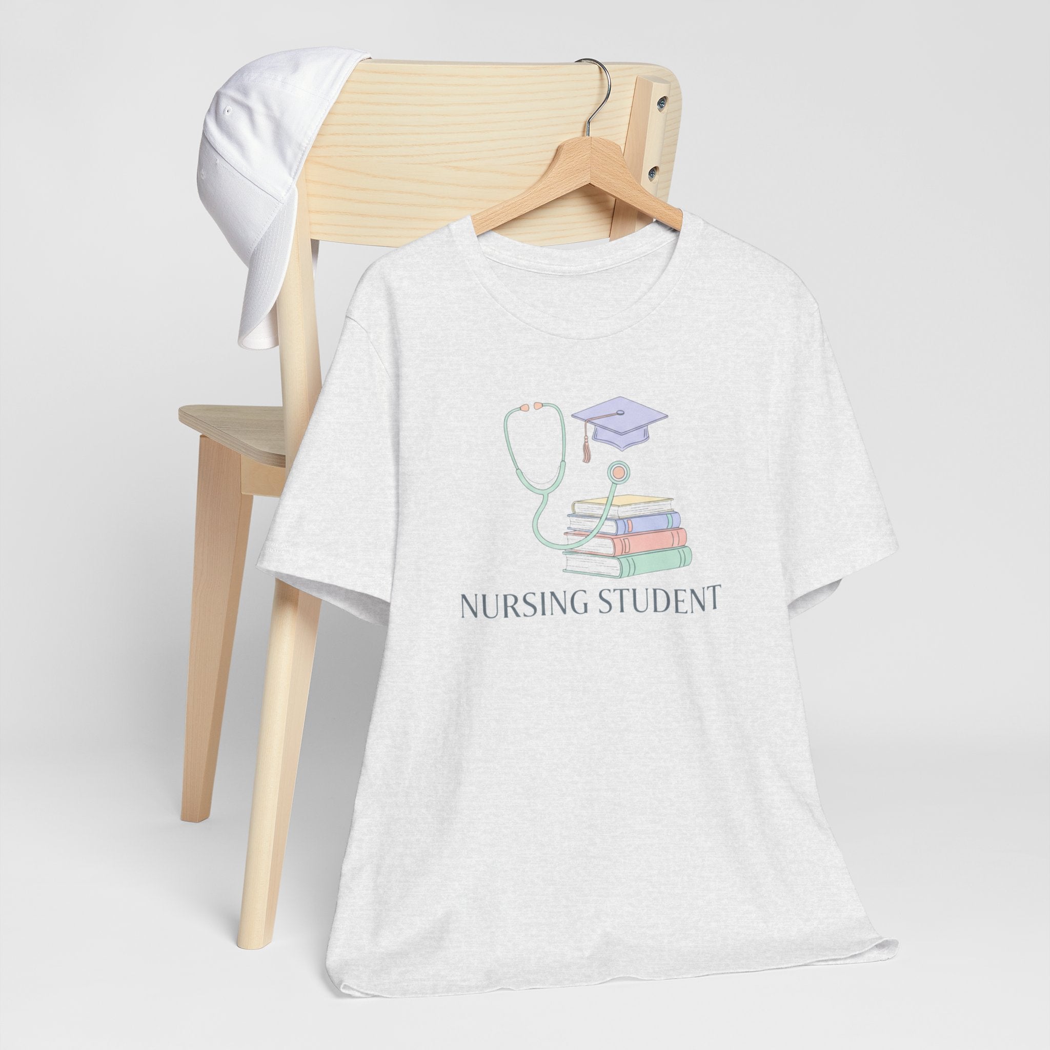 Nursing Student T-Shirt — Stethoscope, Books & Cap Graduation Tee