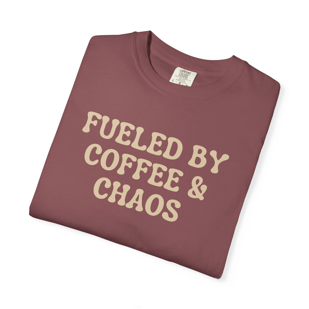 Fueled by Coffee & Chaos T-Shirt — Funny Coffee Lover Tee Nurse RN Tshirts Nurse and Coffee Caffeinated Nurse Gift for Nurse Coffee Lovers