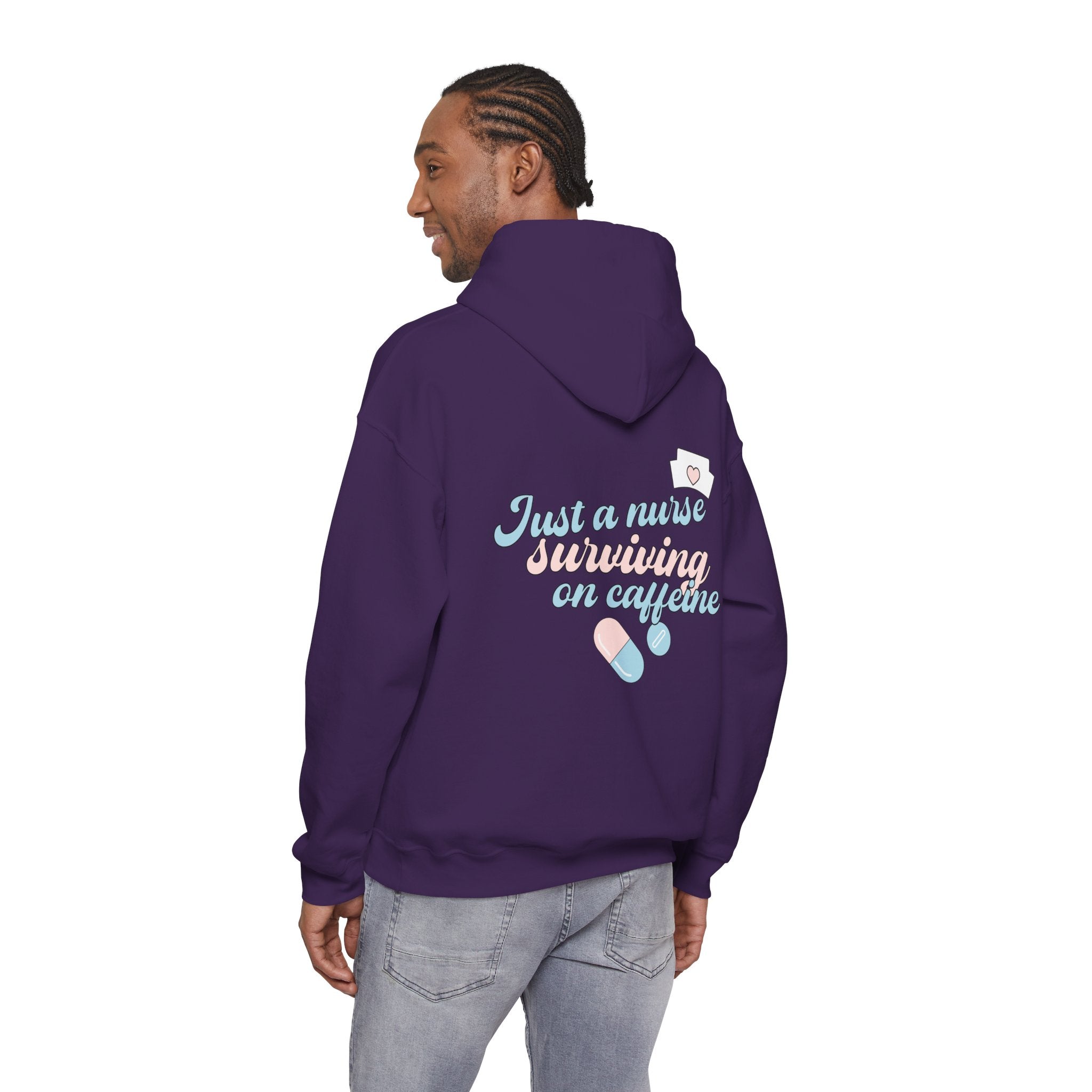 Nurse Hoodie — “Just a Nurse Surviving on Caffeine” Cute Medical Sweatshirt