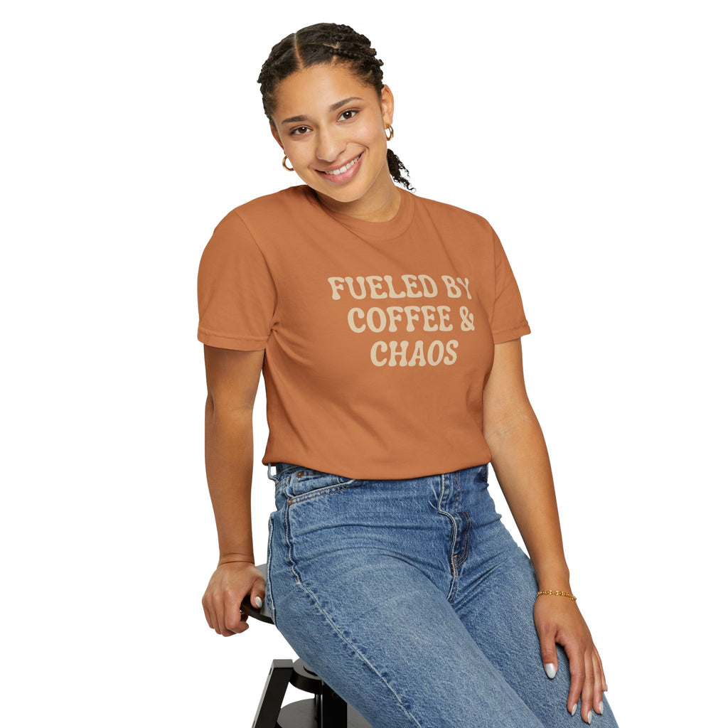 Fueled by Coffee & Chaos T-Shirt — Funny Coffee Lover Tee Nurse RN Tshirts Nurse and Coffee Caffeinated Nurse Gift for Nurse Coffee Lovers