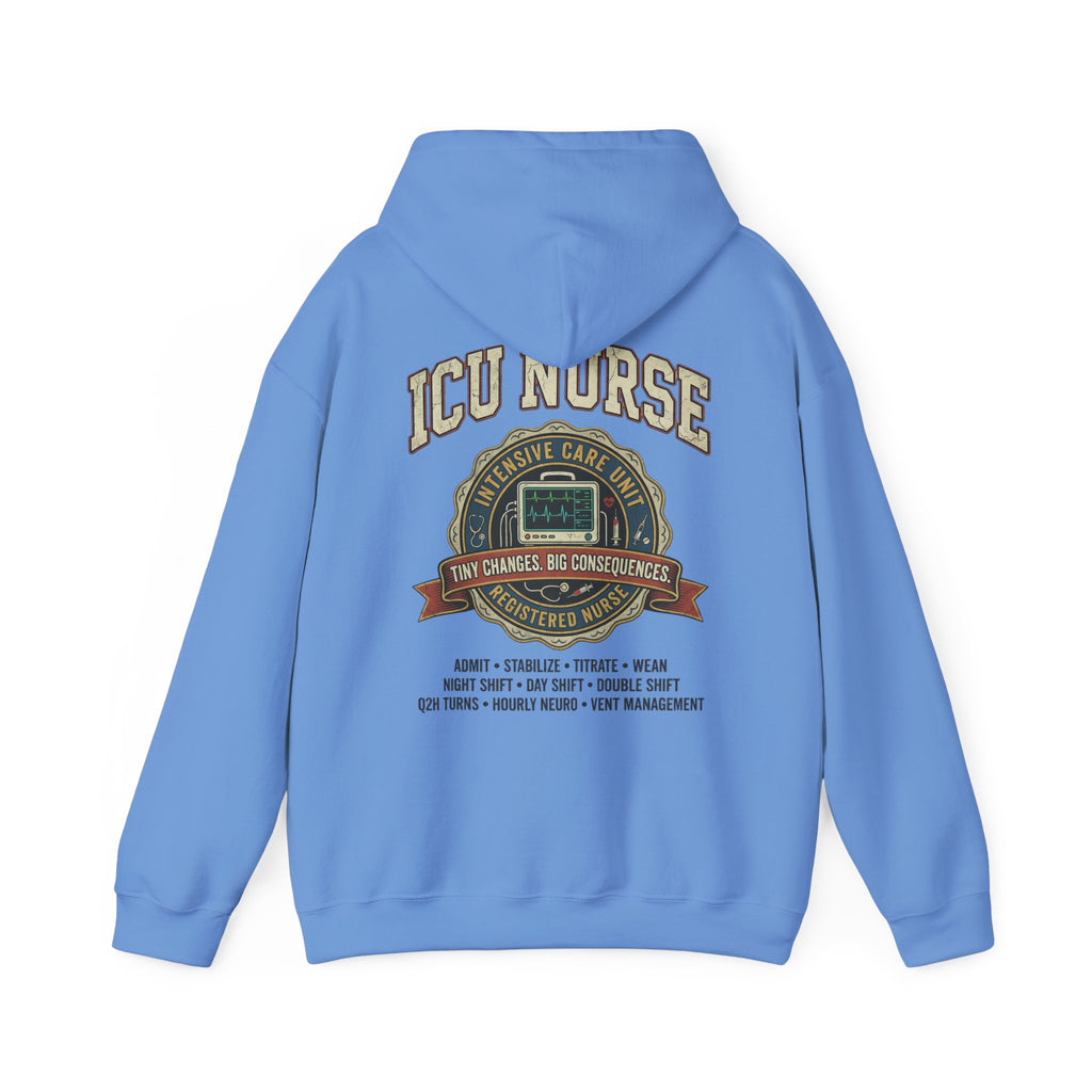 ICU Nurse Hoodie —  Nurse Tour Tee Vibe Vintage Distressed Design -JCU Crew Critical Care Nursing Hooded Sweatshirt