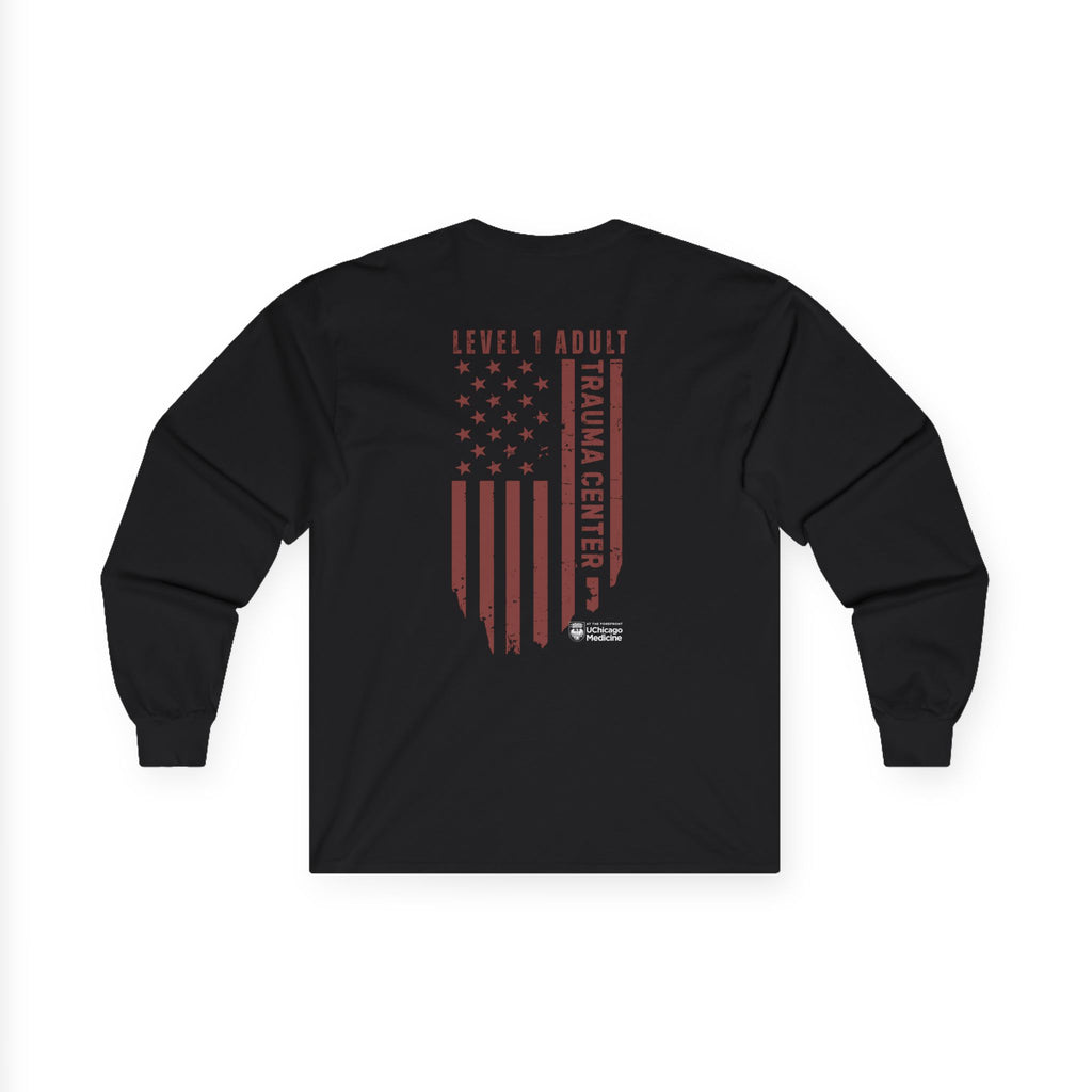 Level 1 Trauma Center Trauma Nurse Long Sleeve Tee — 'Level 1 Adult' Trauma Center Flag Design