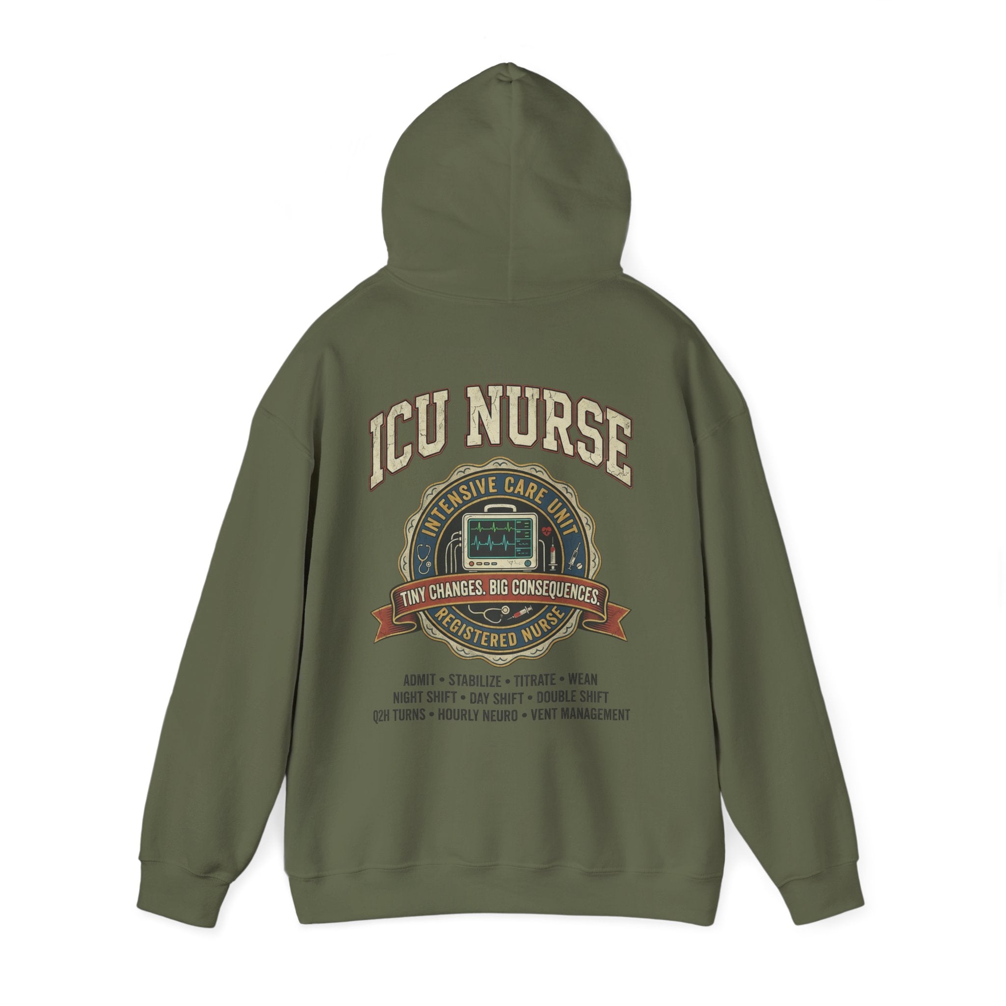 ICU Nurse Hoodie —  Nurse Tour Tee Vibe Vintage Distressed Design -JCU Crew Critical Care Nursing Hooded Sweatshirt
