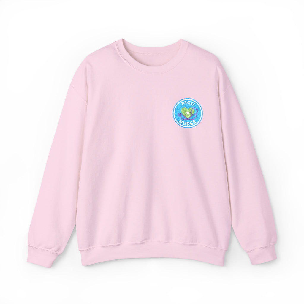 PICU Nurse Embroidered Circular Badge with Heart Stethoscope Unisex Heavy Blend™ Crewneck Sweatshirt