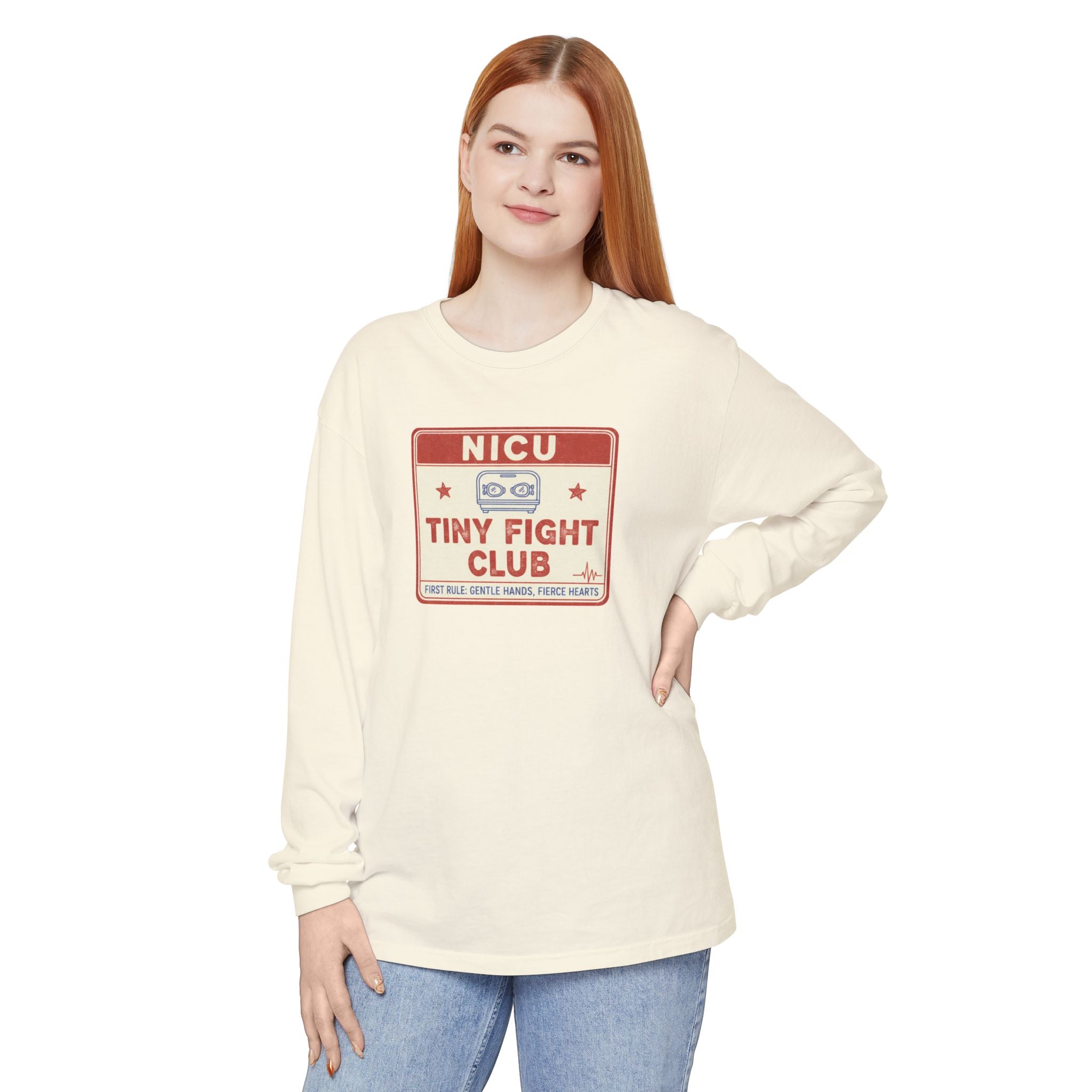 NICU Tiny Fight Club Long Sleeve Tee- FIERCE HEARTS, GENTLE HANDS PEDIATRIC NURSE T-SHIRT Premie Nurse Clinical T-shirt