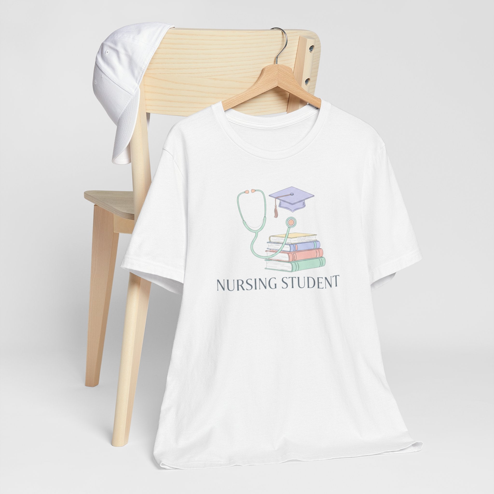Nursing Student T-Shirt — Stethoscope, Books & Cap Graduation Tee