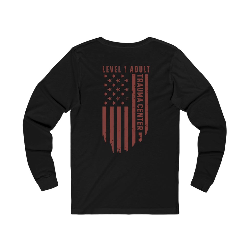 Surgical Trauma RN in Trauma Center Patriotic Nurses STICU Nurses Wear American Flag Long Sleeve Tee- Clinical Long Sleeve T-Shirts