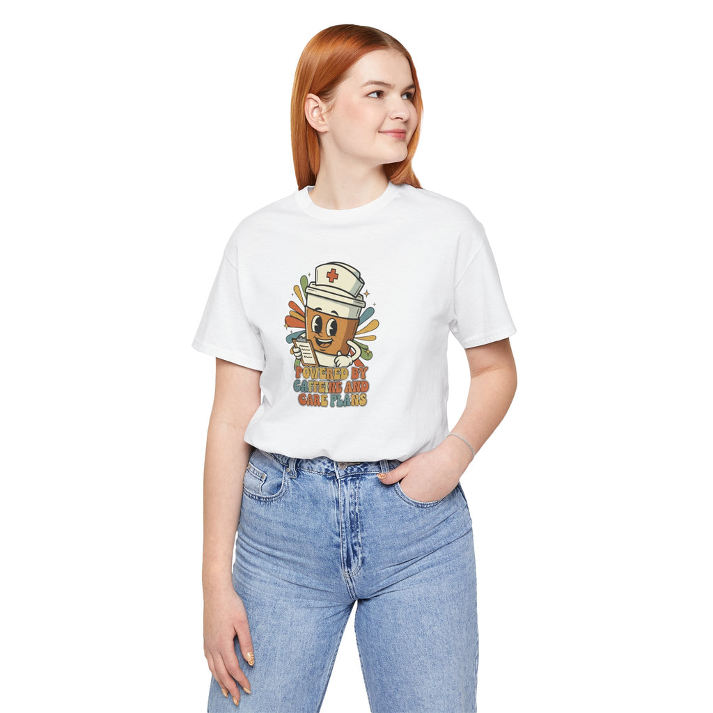 Nurse Coffee Cup Tee — "Fueled by Caffeine and Caring" Retro Nurse Graphic T‑Shirt Nursing Student Tees Student Nurse