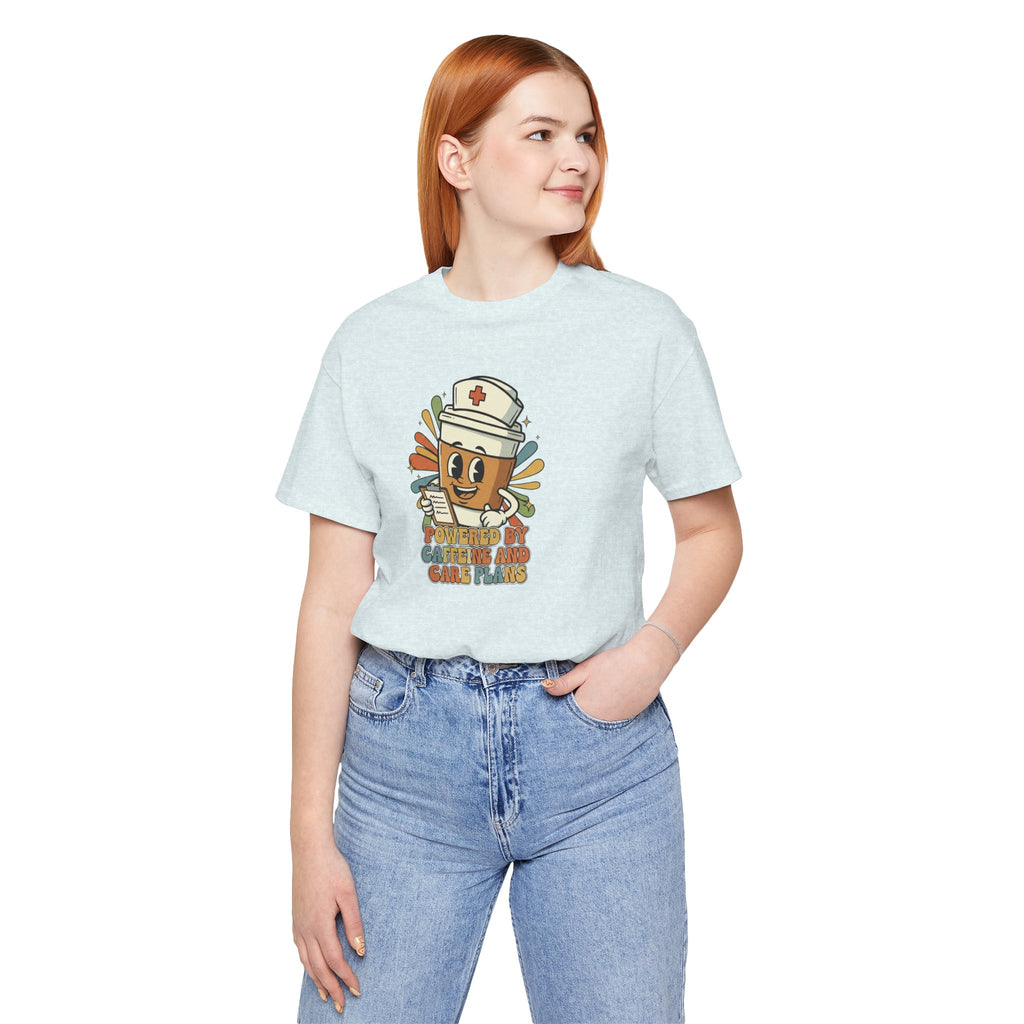 Nurse Coffee Cup Tee — "Fueled by Caffeine and Caring" Retro Nurse Graphic T‑Shirt Nursing Student Tees Student Nurse